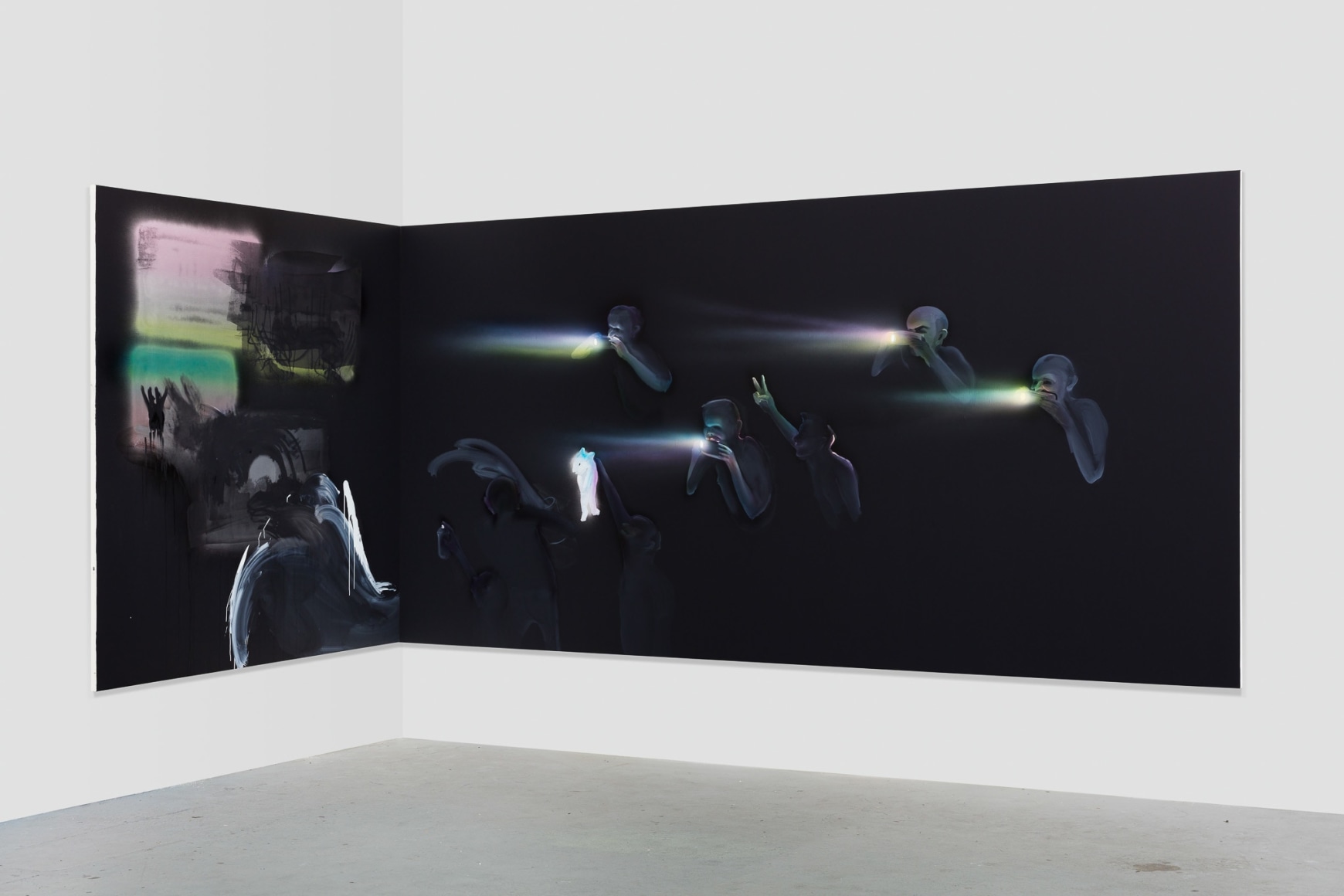 Tala Madani, Corner Projection with Prism Refraction and Buckets, 2018