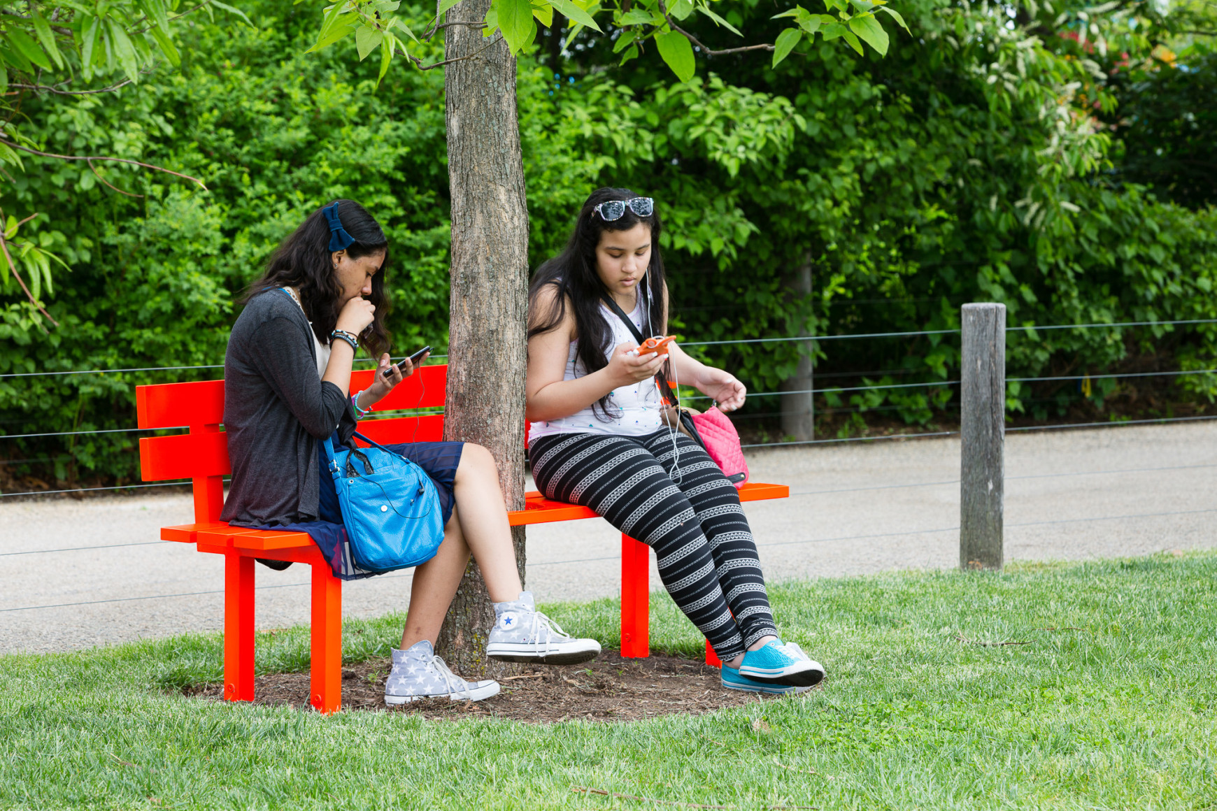 Jeppe Hein, Modified Social Bench NY #9, 2015, Installation view: Please Touch The Art. Brooklyn Bridge Park, 2015-16