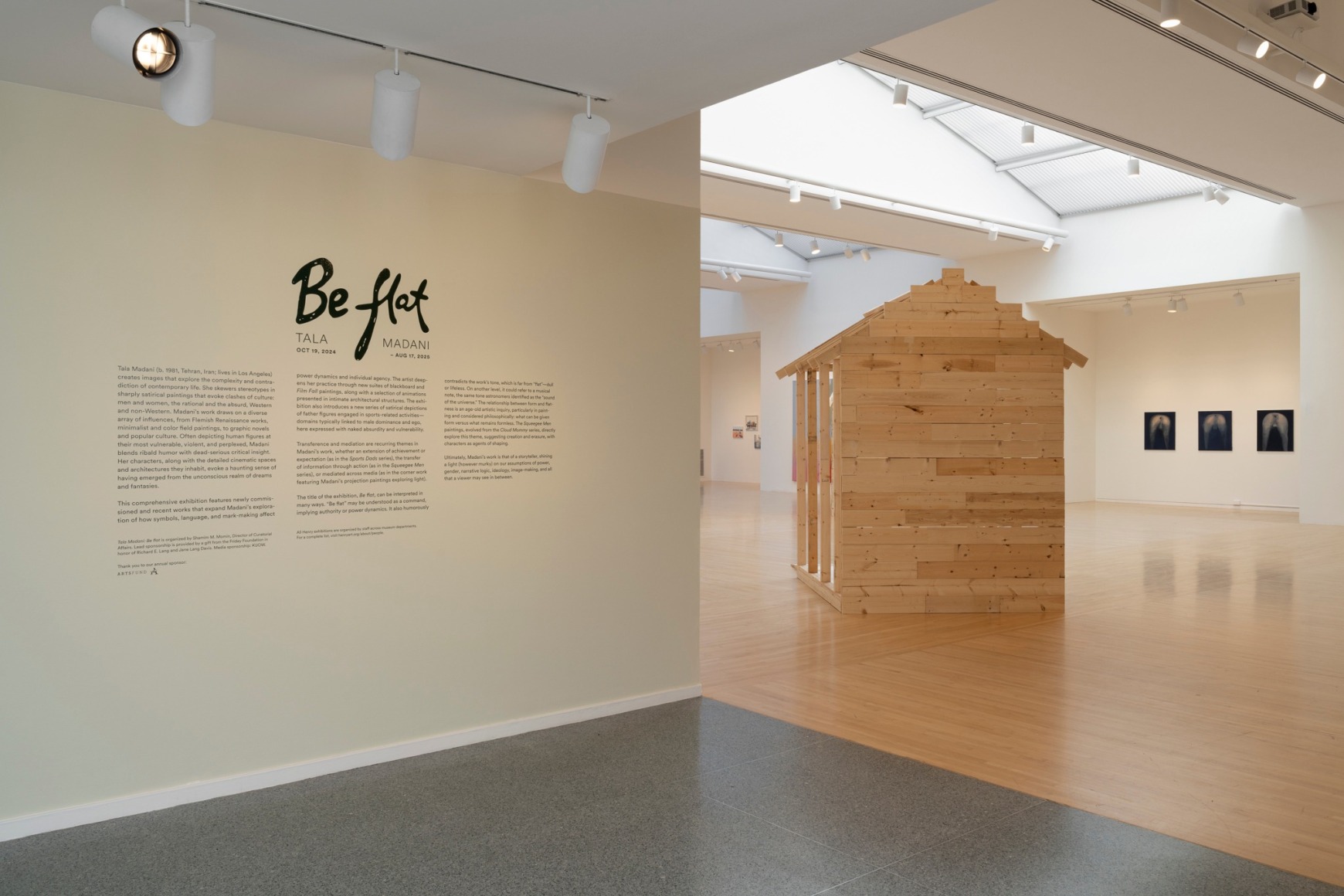 Tala Madani: Be flat&nbsp;[Installation view, Henry Art Gallery, University of Washington, Seattle. 2024]. Photo: Jueqian Fang, courtesy of the Henry.