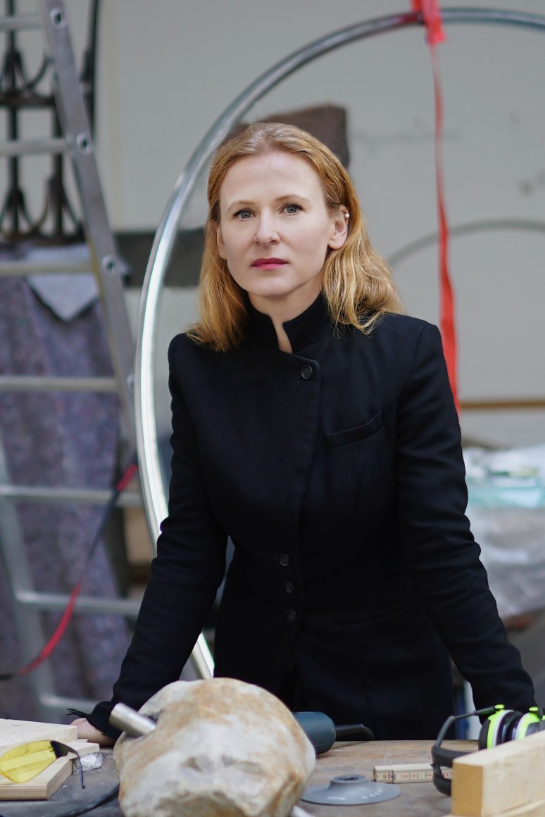 Alicja Kwade, who will be presenting two abstract sculptures dominated by large metal frames that she described as &ldquo;a kind of planetary system.&rdquo;Credit: Luise M&uuml;ller-Hofstege
