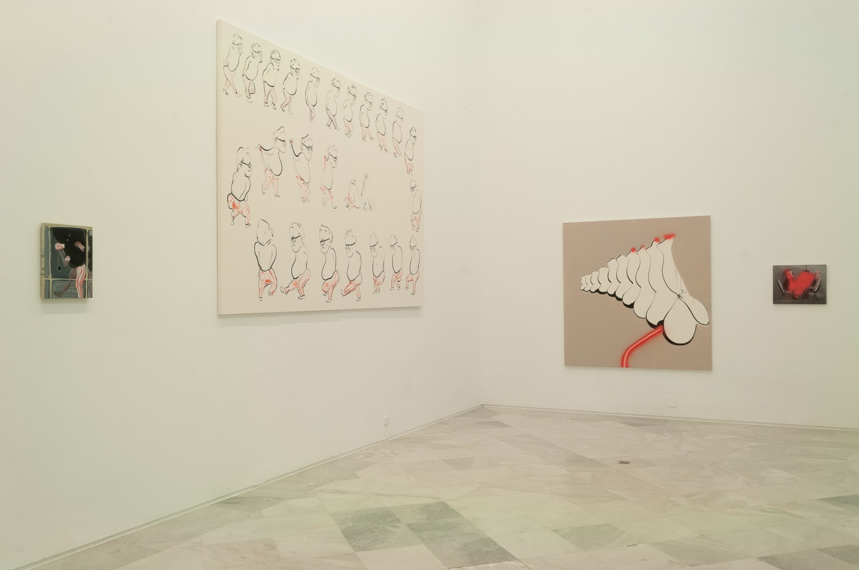 Installation view: Tala Madani, Rear Projection, Centro Andaluz de Arte Contemporáneo, Seville, 2014