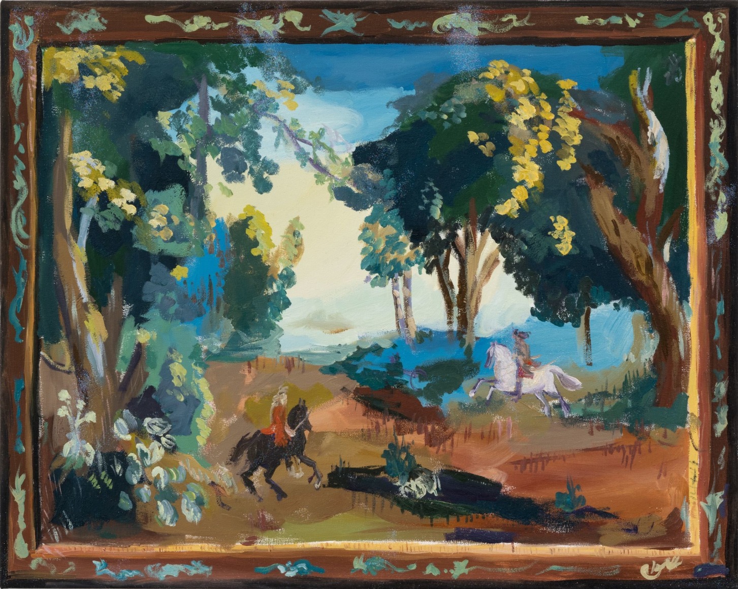 Karen Kilimnik, hunt for the dinner feast - in the forest with garlands & bow decor, 2016