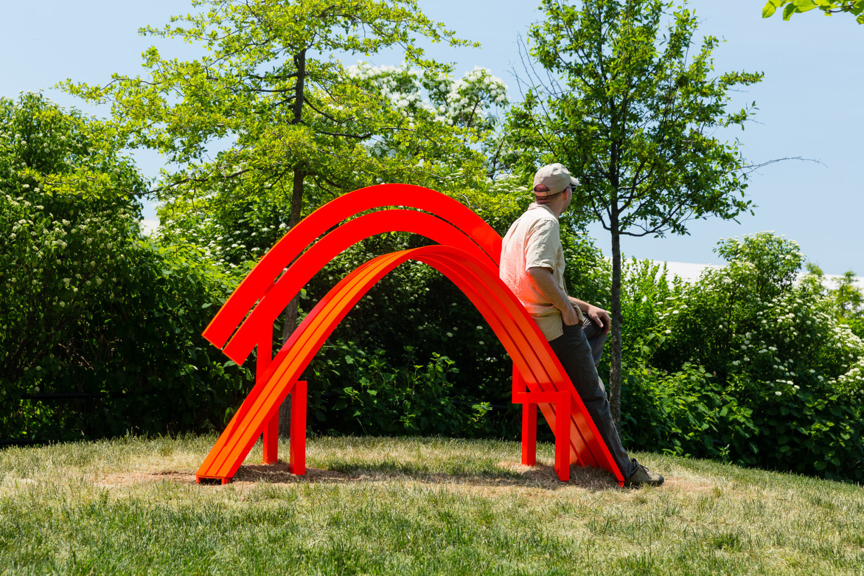 Jeppe Hein, Modified Social Bench NY #14, 2015, Installation view: Please Touch The Art. Brooklyn Bridge Park, 2015-16