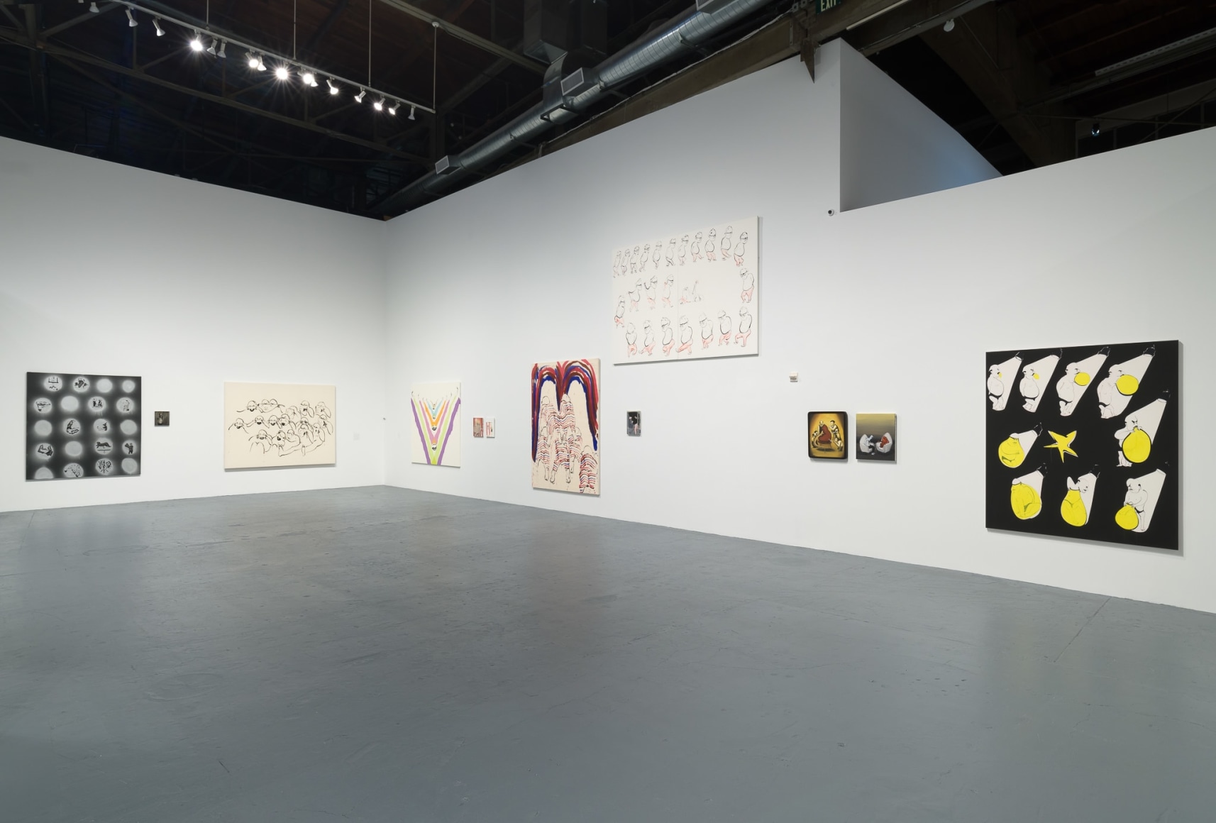 Installation view of Tala Madani: Biscuits, September 10, 2022 – February 19, 2023 at The Geffen Contemporary at MOCA. Courtesy of The Museum of Contemporary Art (MOCA). Photo by Jeff McLane.