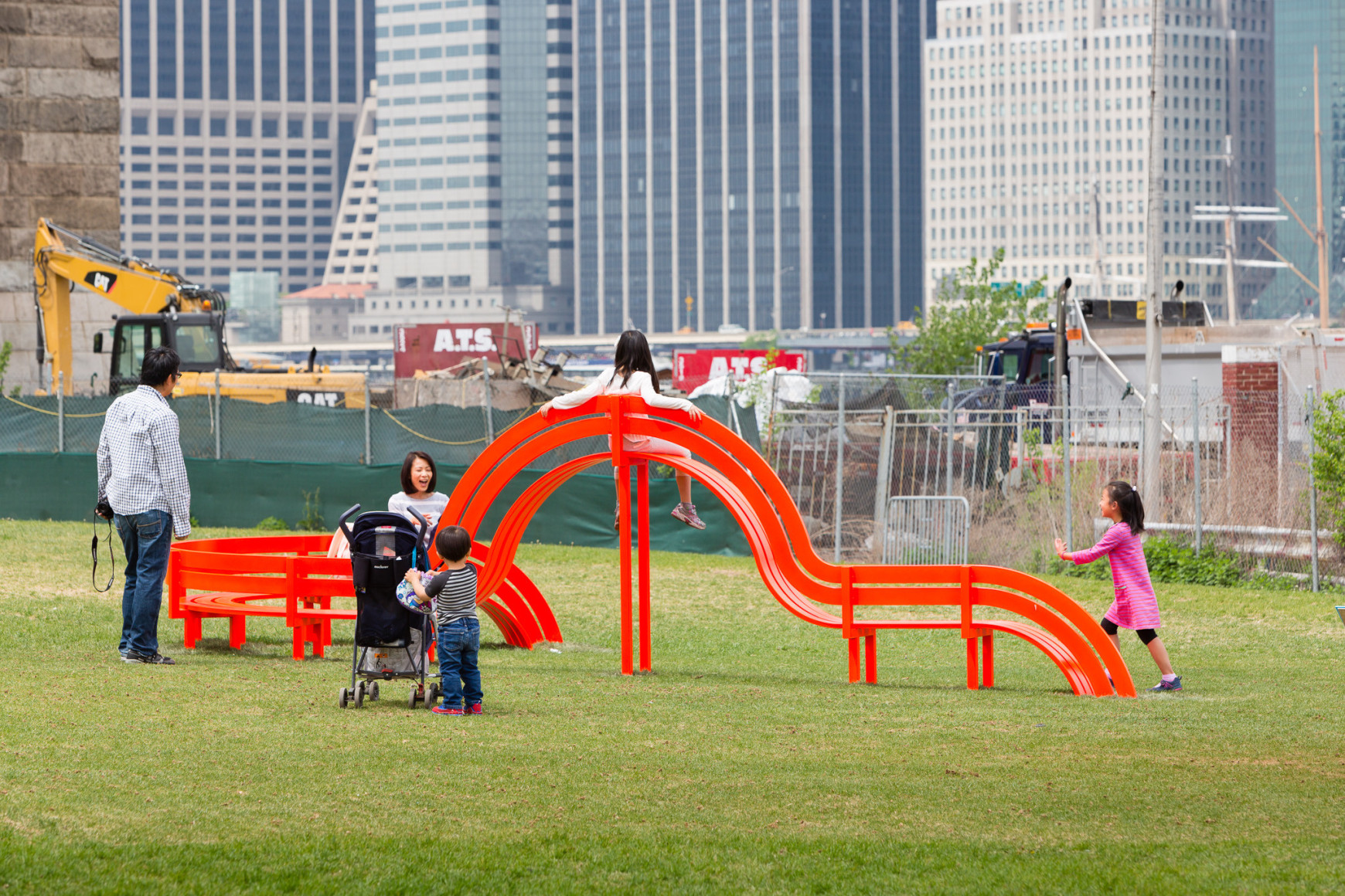 Jeppe Hein, Modified Social Bench NY #15, 2015, Installation view: Please Touch The Art. Brooklyn Bridge Park, 2015-16