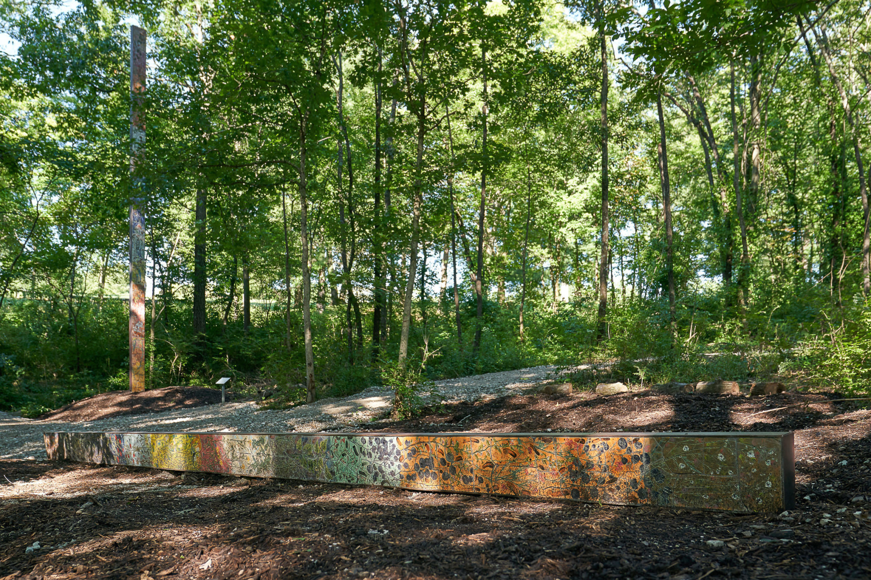 Installation view: Sam Falls, 2019, Laumeier Sculpture Park, St. Louis, MO, courtesy Laumeier Sculpture Park