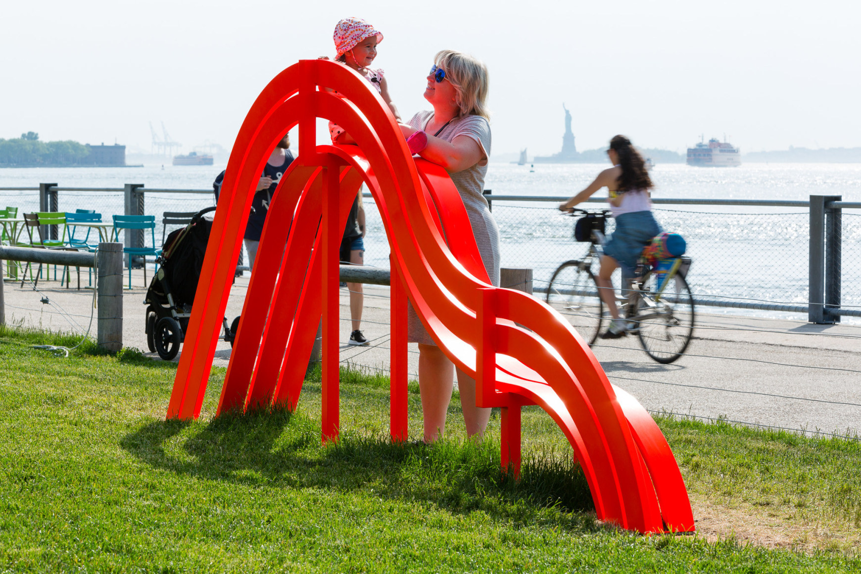 Jeppe Hein, Modified Social Bench NY #10, 2015, Installation view: Please Touch The Art. Brooklyn Bridge Park, 2015-16