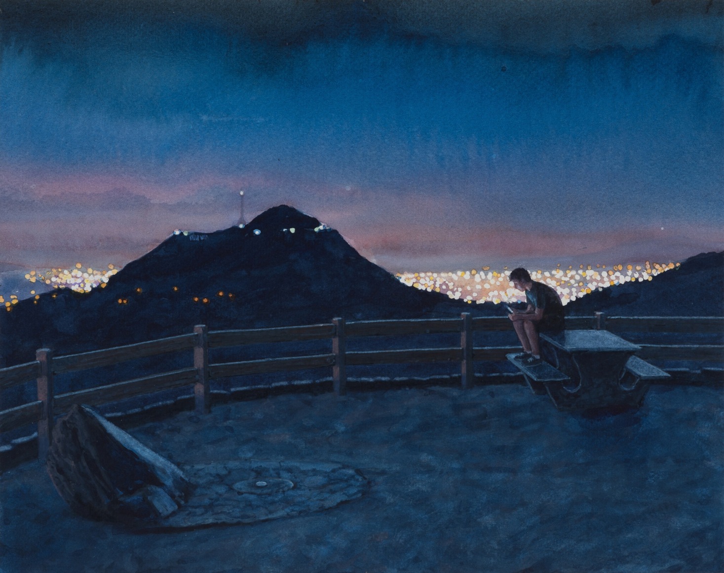 Tim Gardner, Boy Looking at Phone, Dusk