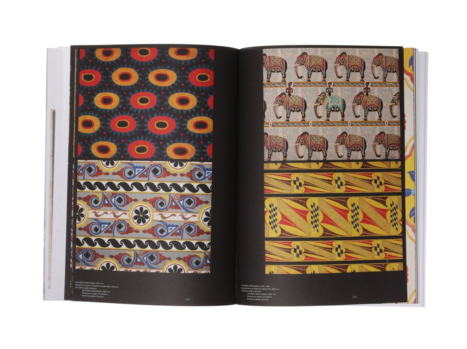 A spread from &ldquo;Designing Dreams: A Celebration of L&eacute;on Bakst&rdquo; shows some of Bakst&rsquo;s inspired textile designs from 1923 to 1924. Credit Tony Cenicola/The New York Times