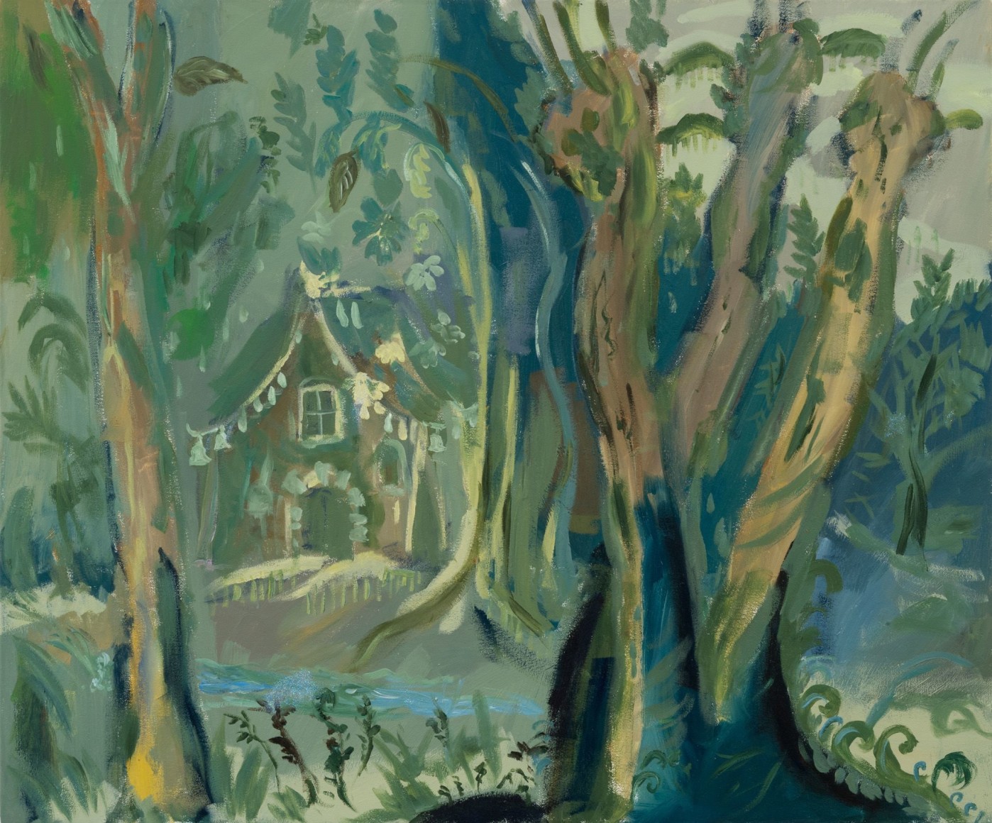 Karen Kilimnik, the green fairy cottage in the Vietnamese jungle, 2015