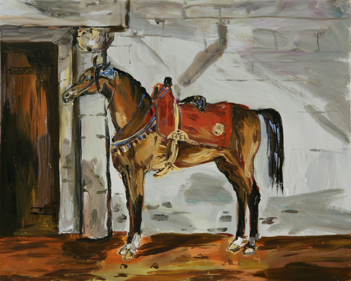 Karen Kilimnik, Ruffian, an arabian horse at the side street near the bazaar, Marrakesh, 2006