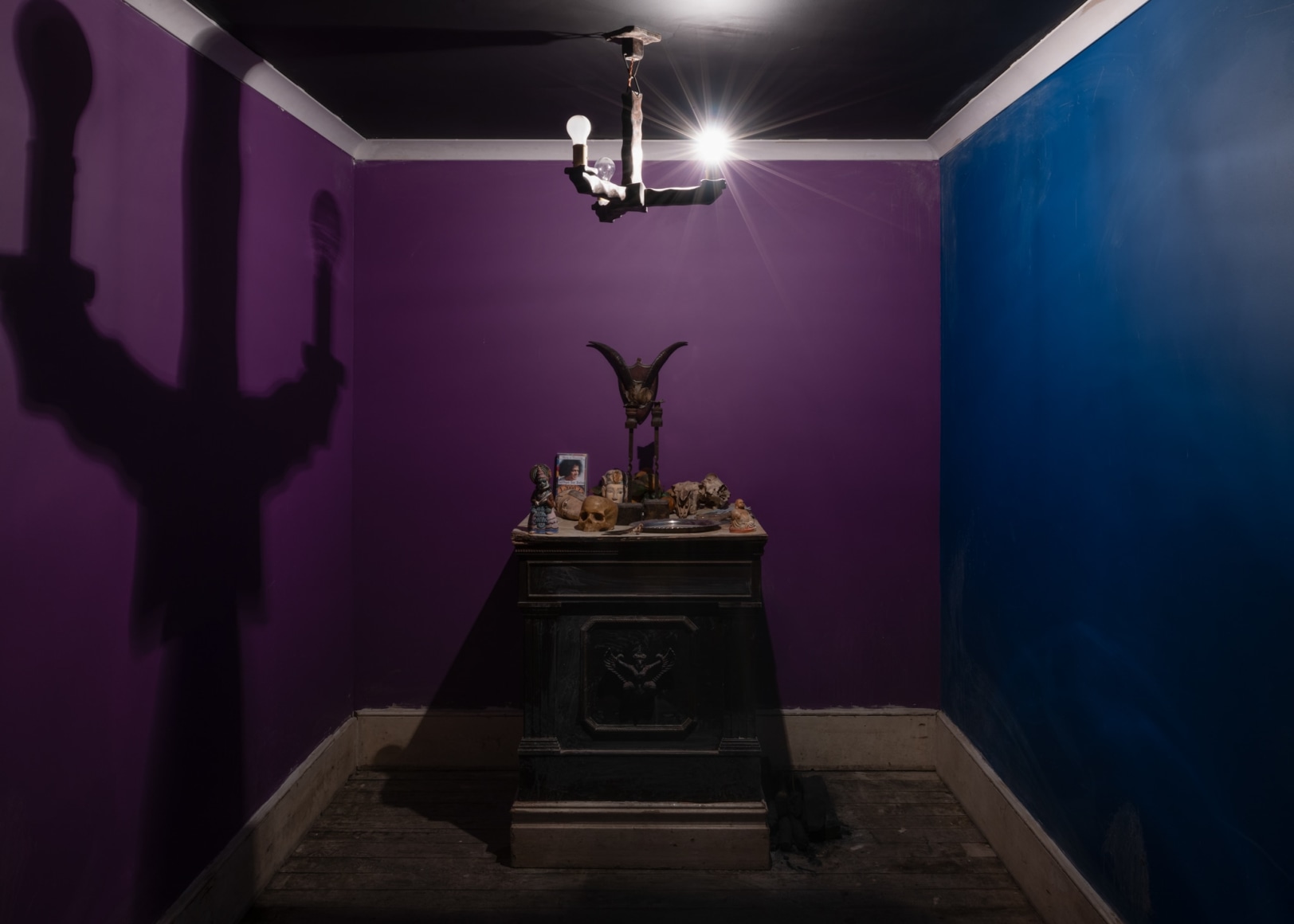Installation view of Mike Nelson, The Deliverance and, The Patience, 2001. Various materials. Various materials. Photo: Matt Greenwood. Courtesy the artist and the Hayward Gallery.