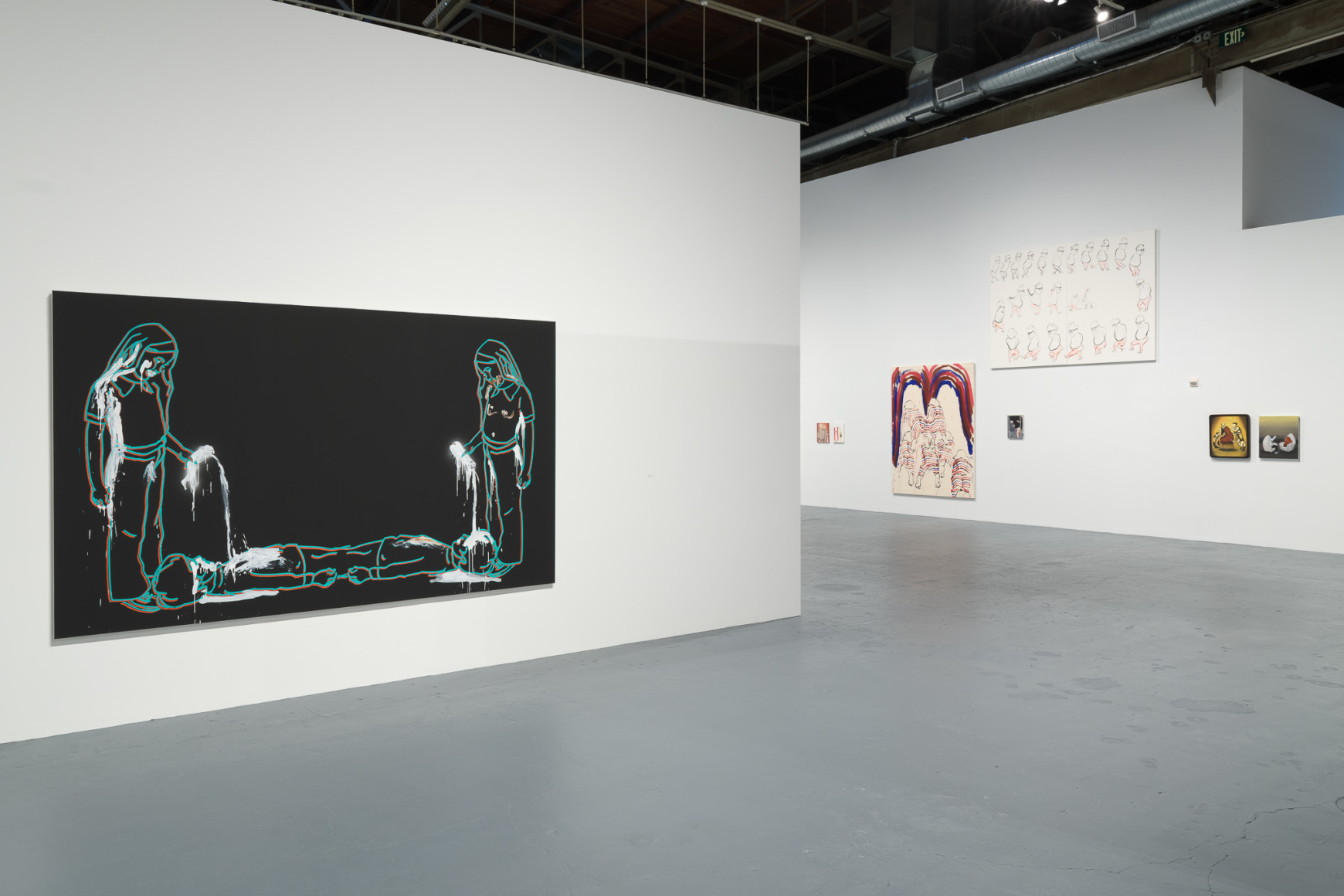 Installation view of Tala Madani: Biscuits, September 10, 2022 – February 19, 2023 at The Geffen Contemporary at MOCA. Courtesy of The Museum of Contemporary Art (MOCA). Photo by Jeff McLane.