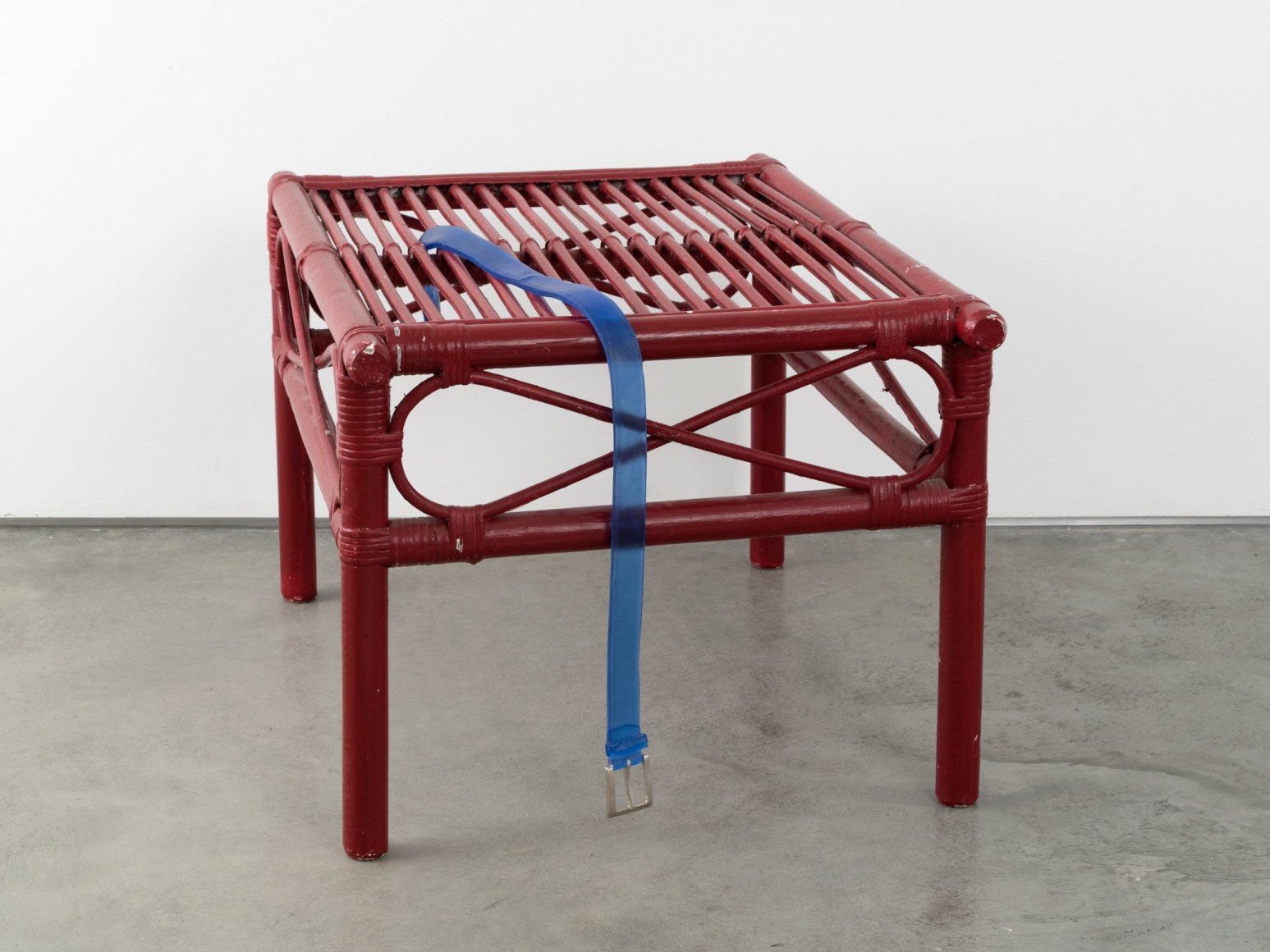 Valentin Carron, Belt on bamboo table, 2014