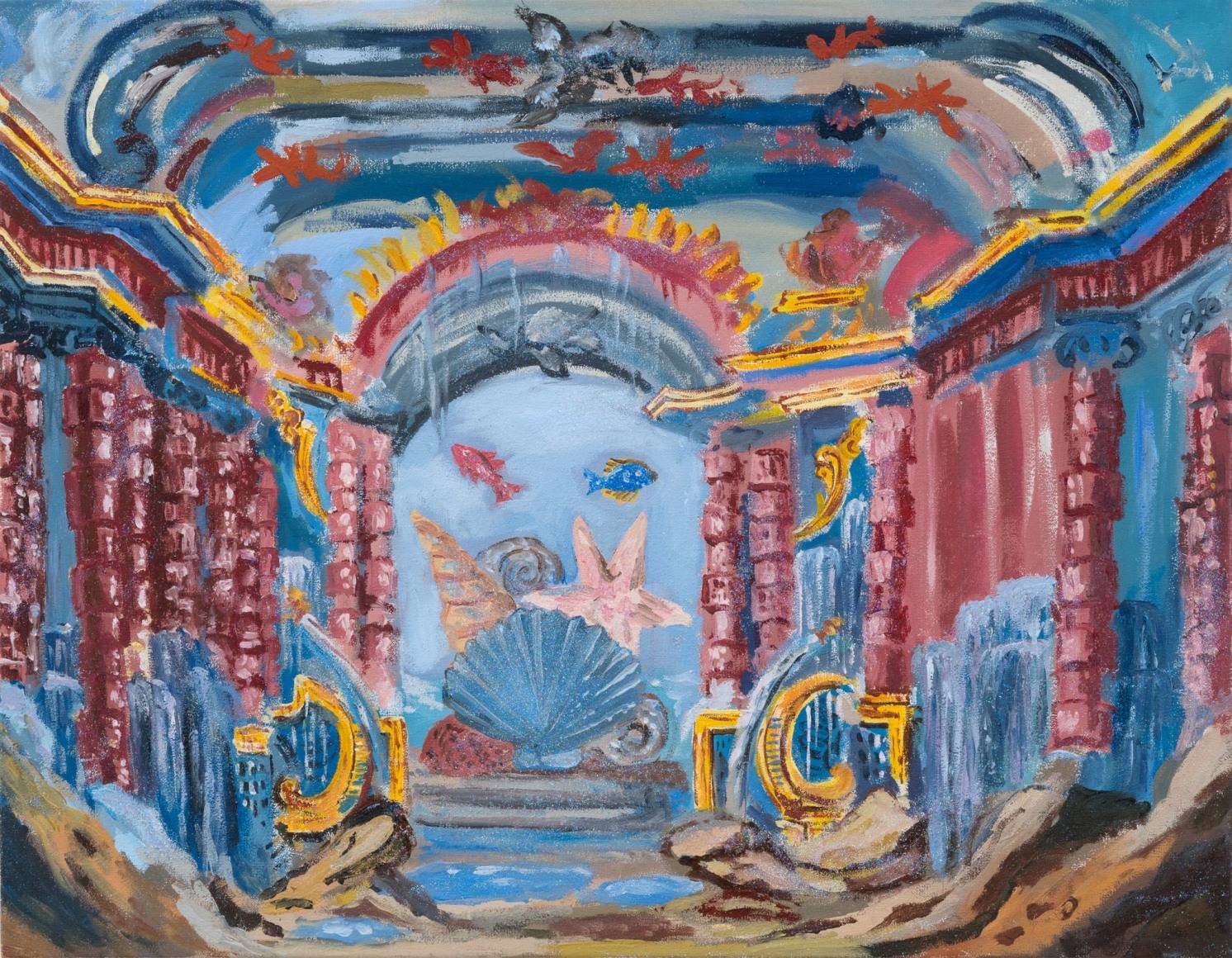Karen Kilimnik, the sea monster decides to make itself at home in the palace of a river or god of the sea - by Piero Bonifazio ALGIERI - 1740's, Paris underground river, 2016