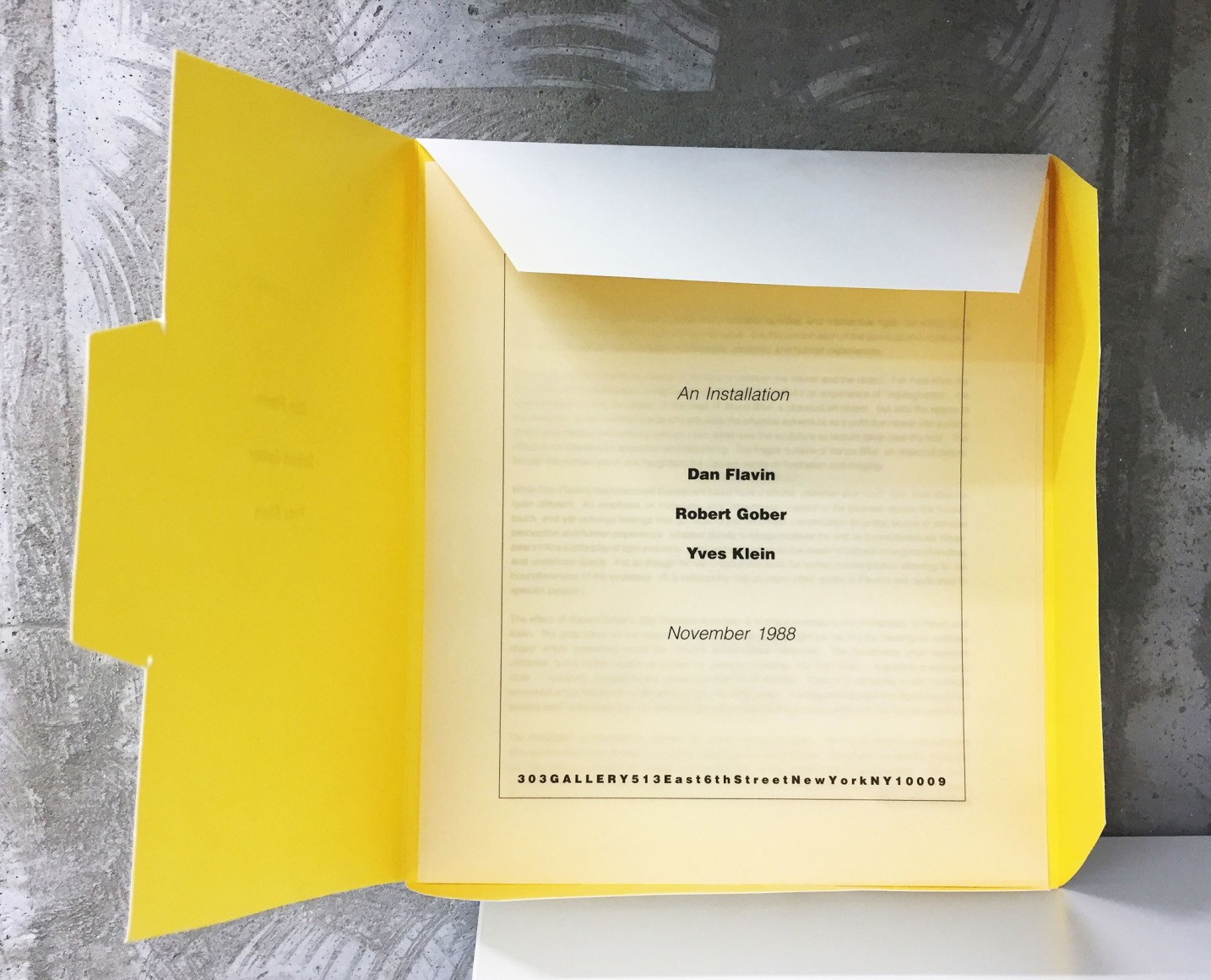 Dan Flavin, Robert Gober, Yves Klein, An Installation