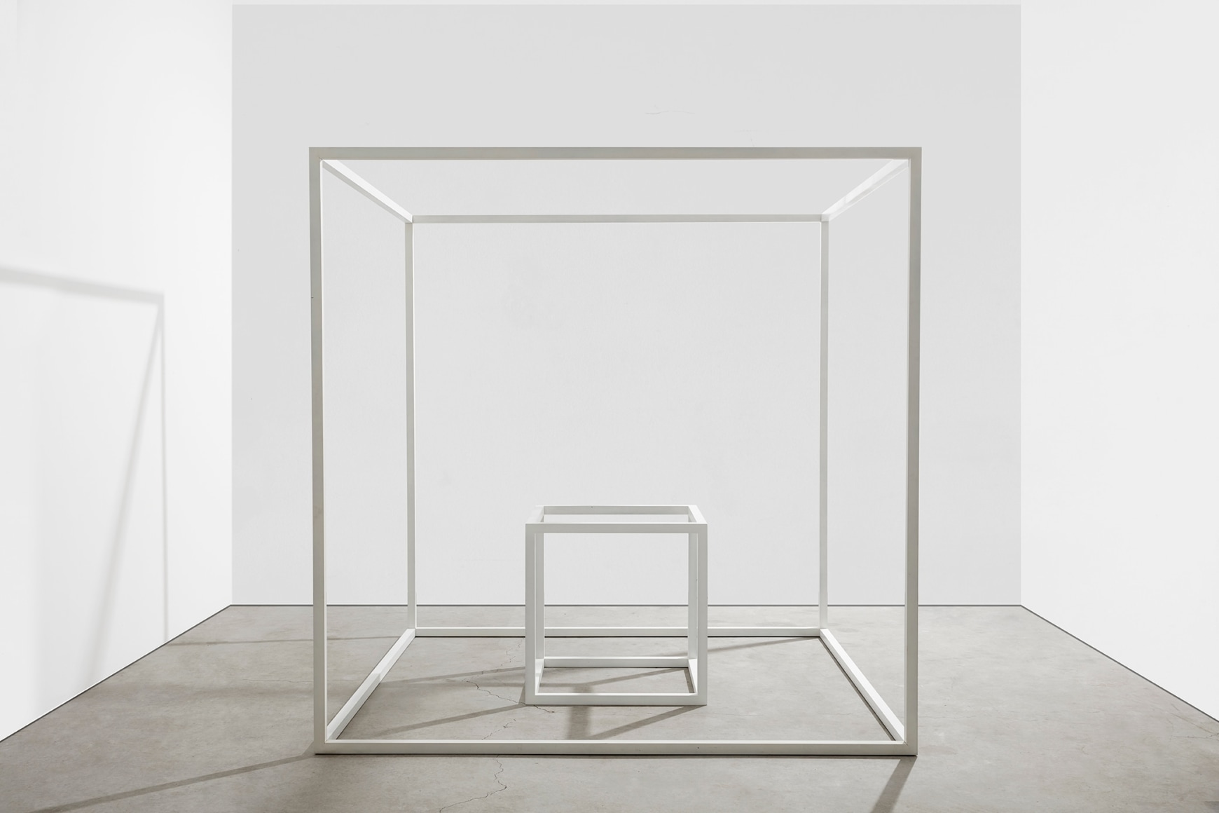 Sol LeWitt  #8, 1966  Aluminum and baked enamel  84 x 84 x 84 inches (213.4 x 213.4 x 213.4 cm)  Private Collection  &copy; 2022 Sol LeWitt / Artists Rights Society (ARS), New York