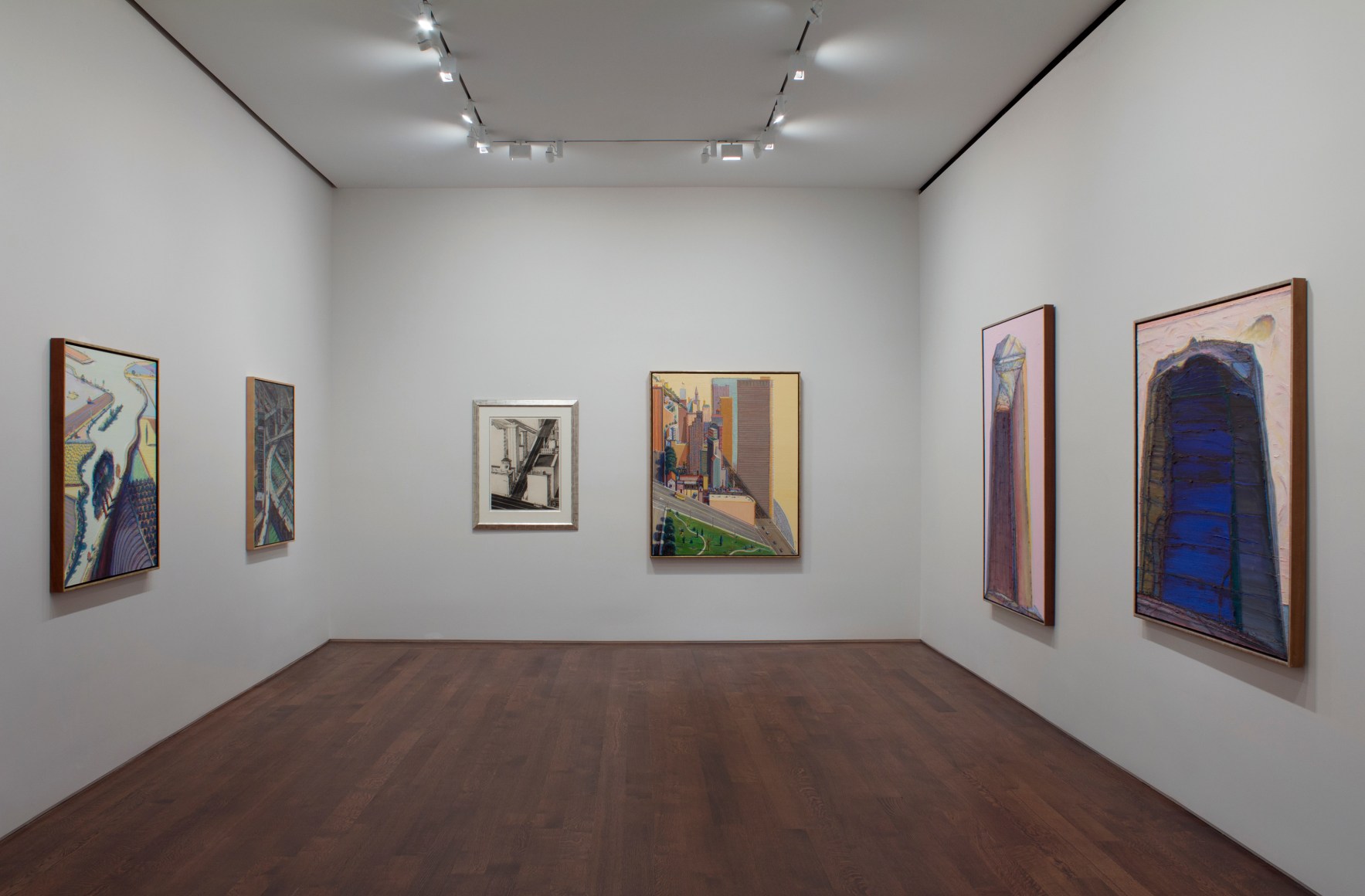 Installation view of Wayne Thiebaud: A Retrospective at Acquavella Galleries from October 22 - November 29, 2012.