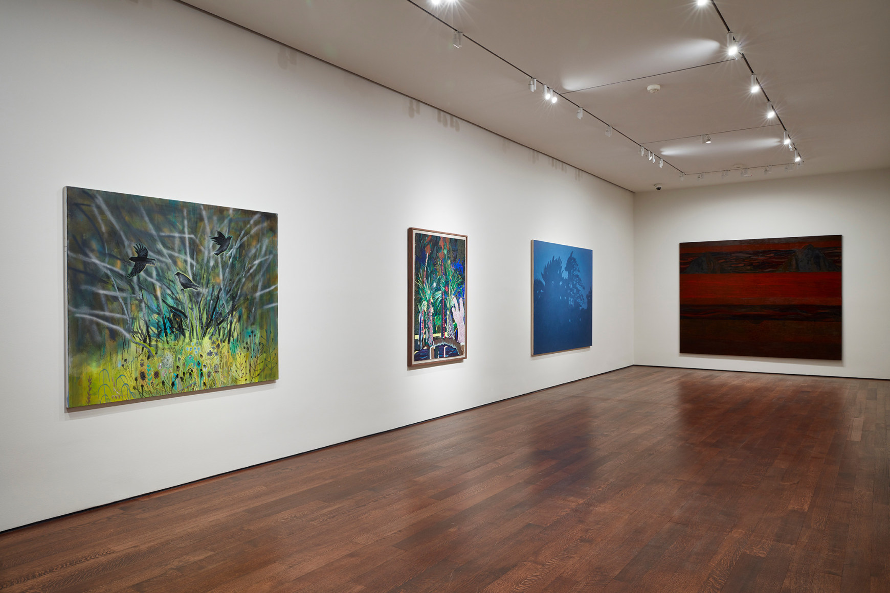 Works by Jennifer Coates, Jon Joanis, Alex Katz, and Gideon Appah on view in Unnatural Nature: Post-Pop Landscapes, on view in the New York gallery April 21 - June 10, 2022.  Installation view by Kent Pell.