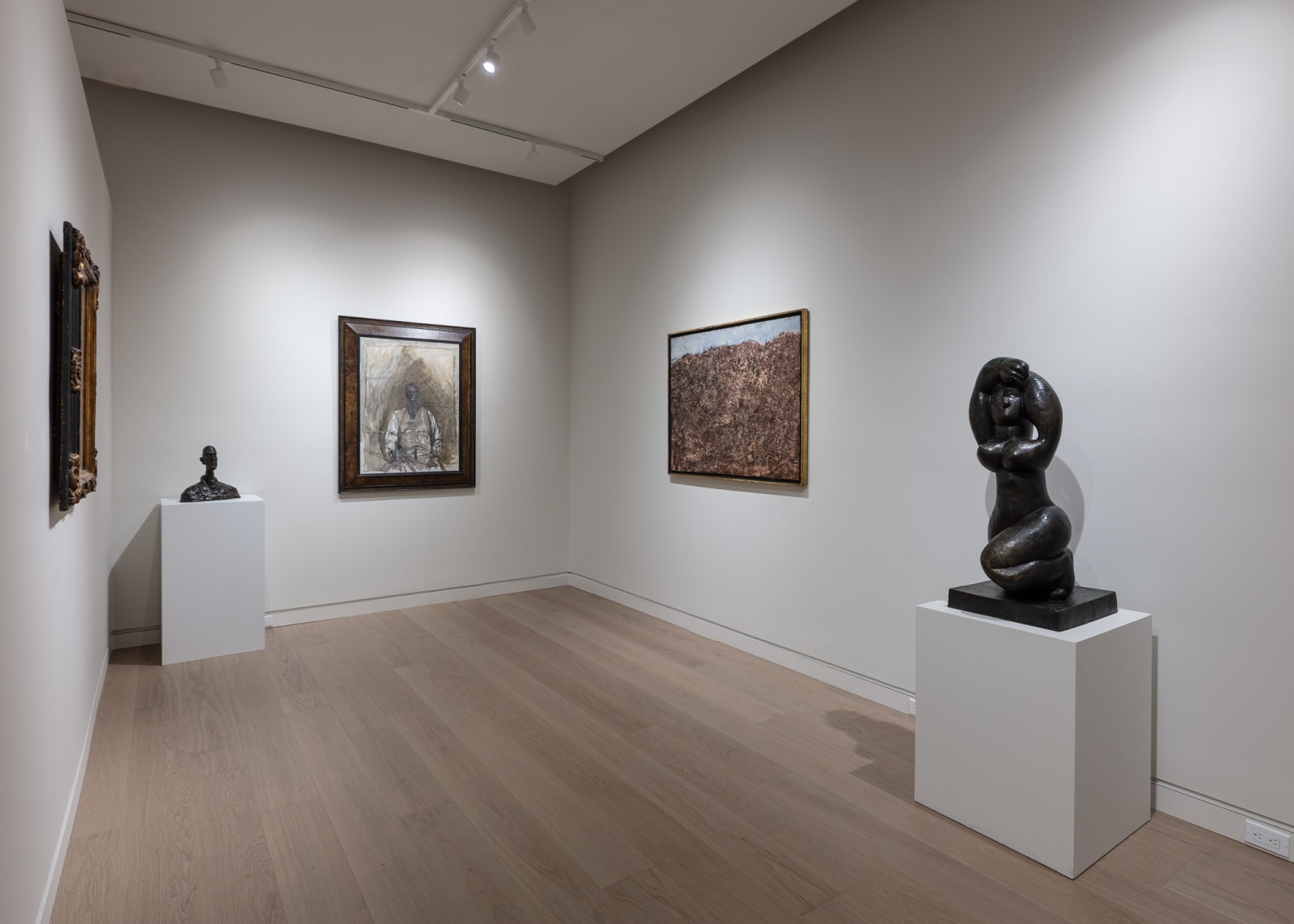 Alberto Giacometti, Buste de Diego, 1961 / © Alberto Giacometti Estate / Licensed by VAGA and ARS, New York, NY; Alberto Giacometti, Portrait of G. David Thompson, 1957 / © Alberto Giacometti Estate / Licensed by VAGA and ARS, New York, NY; Jean Dubuffet, Paysage Geographique, 1952 / © 2023 Artists Rights Society (ARS), New York / ADAGP, Paris; Henri Laurens, La Lune, 1946 / © 2023 Artists Rights Society (ARS), New York / ADAGP, Paris