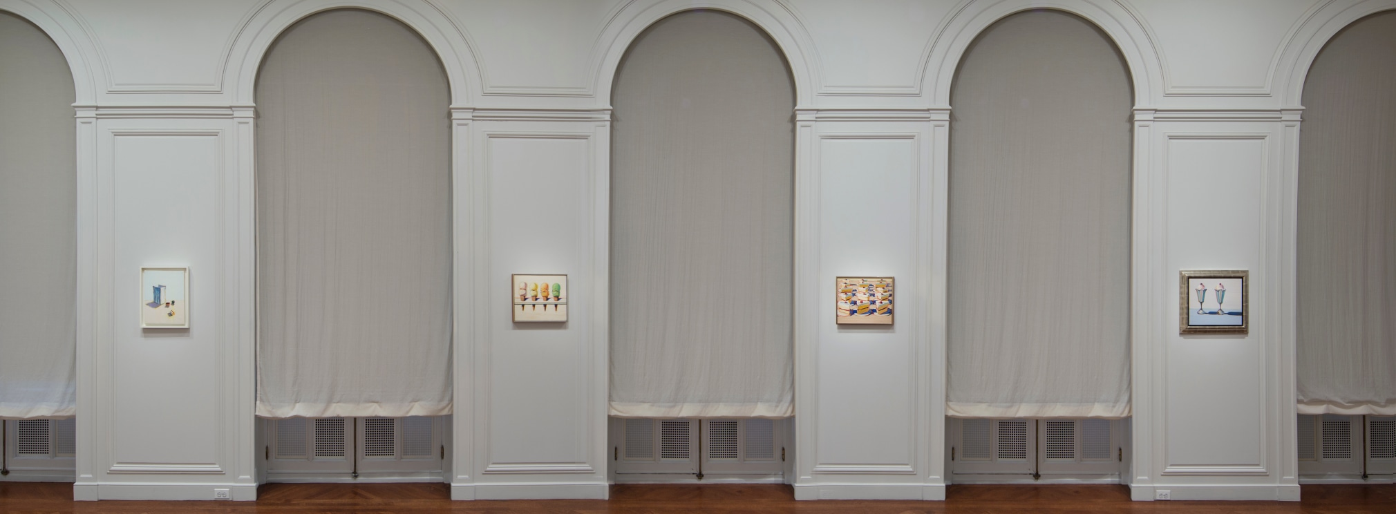 Installation view of Wayne Thiebaud: A Retrospective at Acquavella Galleries from October 22 - November 29, 2012.
