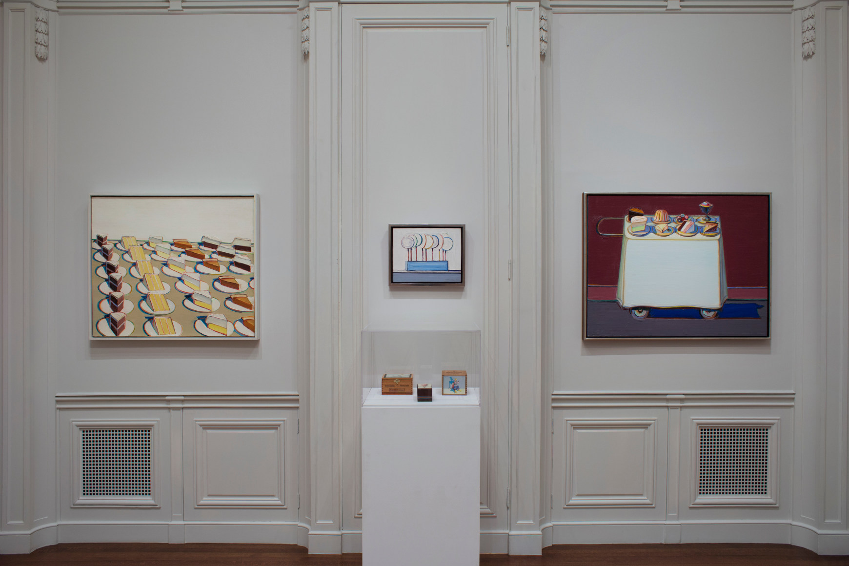 Installation view of Wayne Thiebaud: A Retrospective at Acquavella Galleries from October 22 - November 29, 2012.