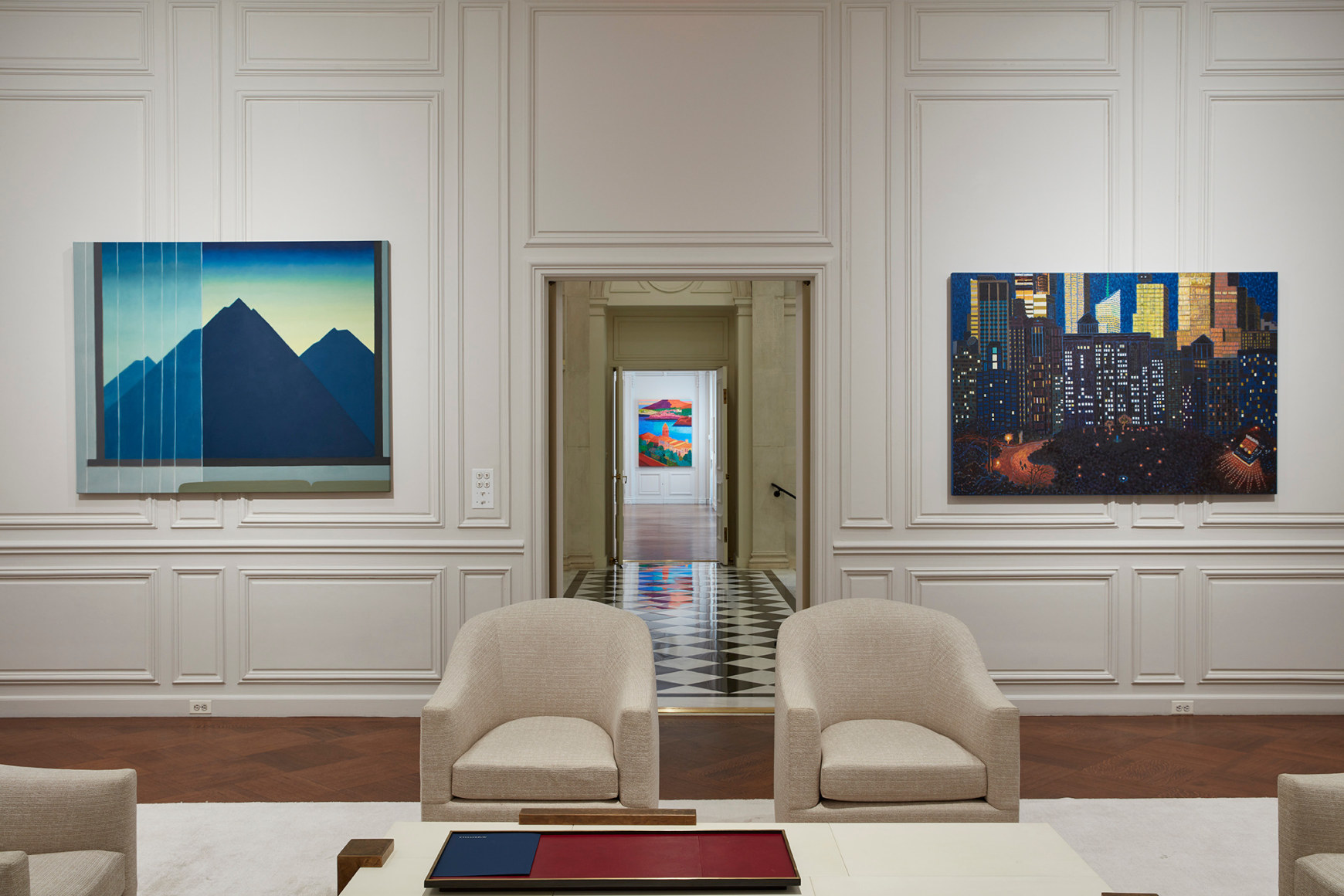 Works by Henni Alftan, Daniel Heidkamp, and Yvonne Jacquette on view in Unnatural Nature: Post-Pop Landscapes, on view in the New York gallery April 21 - June 10, 2022.  Installation view by Kent Pell.
