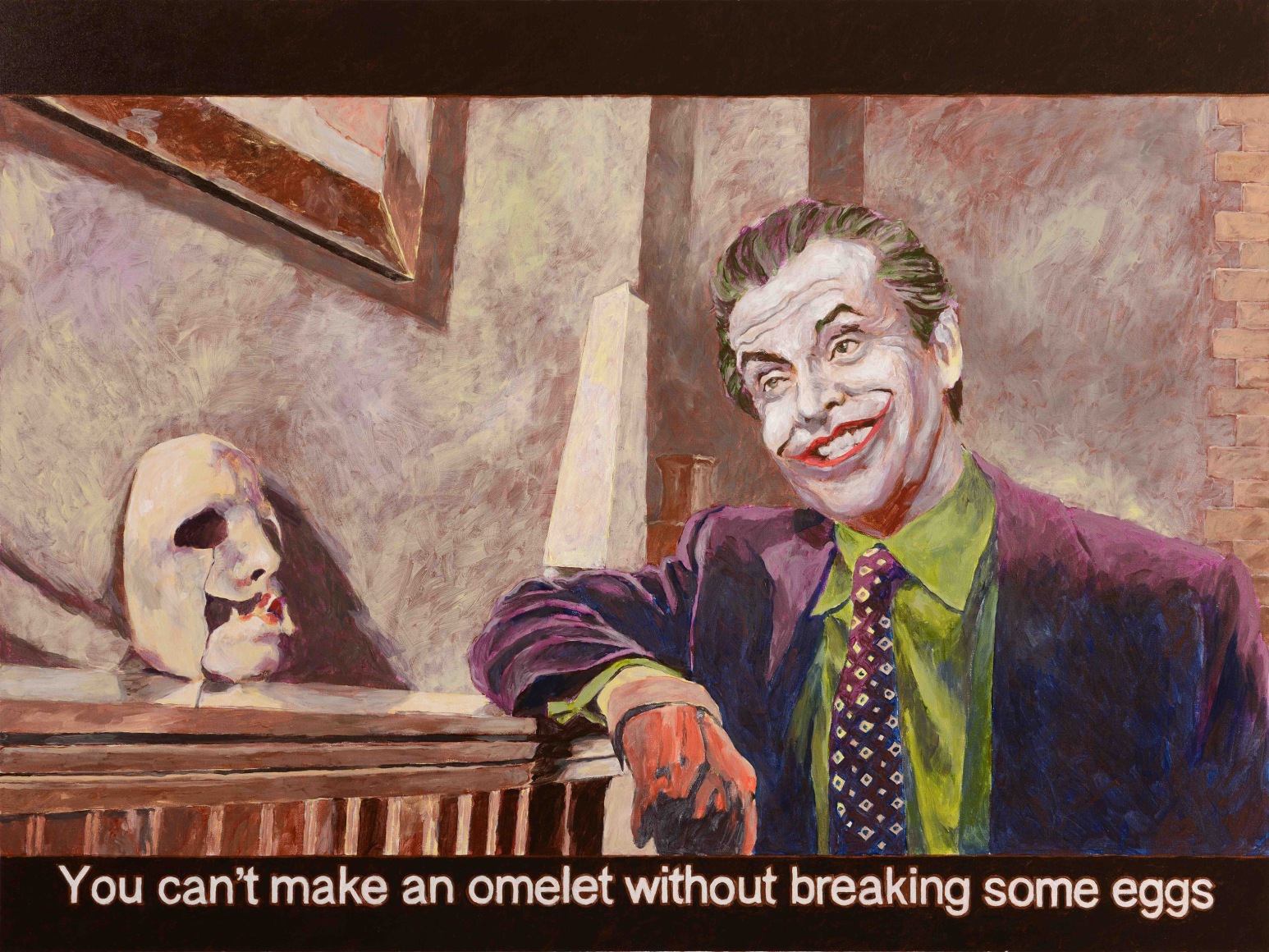 Chow_Chun_Fai_Batman_You_can't_make_an_omelet_without_breaking_Some_eggs_Acrylic_on_canvas_90x120cm_2018