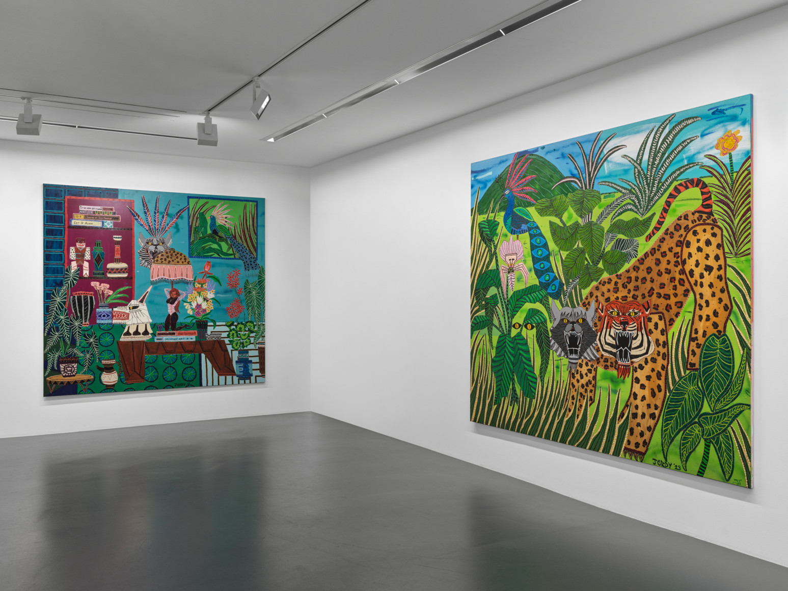 Installation view of Jordy Kerwick: So Many Sheep, So Few Wolves, Vito Schnabel Gallery, St. Moritz, July 18 – September 3, 2023; Artworks © Jordy Kerwick; Photo by Stefan Altenburger; Courtesy the artist and Vito Schnabel Gallery