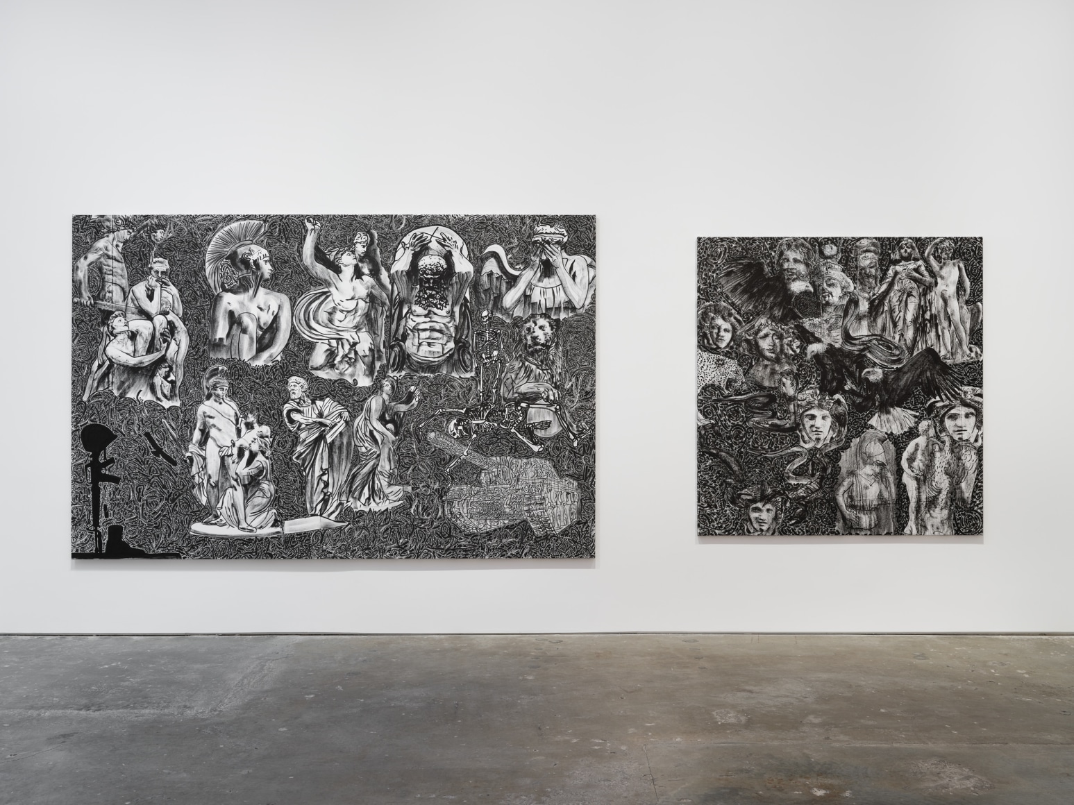 installation view in a gallery of Stefan Bondell paintings