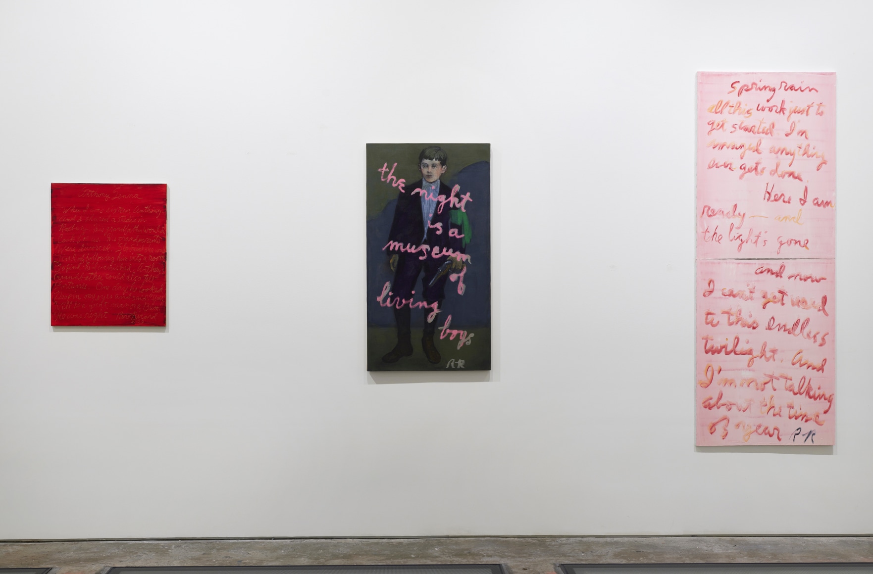 Installation view, Rene Ricard:&nbsp;Growing Up in America, Vito Schnabel&nbsp;Gallery, New York, NY, 2021; Artworks &copy; Estate of Rene Ricard; Photo by Argenis Apolinario; Courtesy the estate of Rene Ricard and Vito Schnabel Gallery