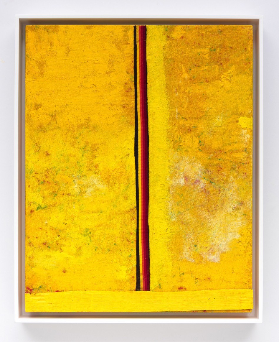 SUN/PIZ, 2017, Acrylic, oil, elastic, and cardboard on canvas