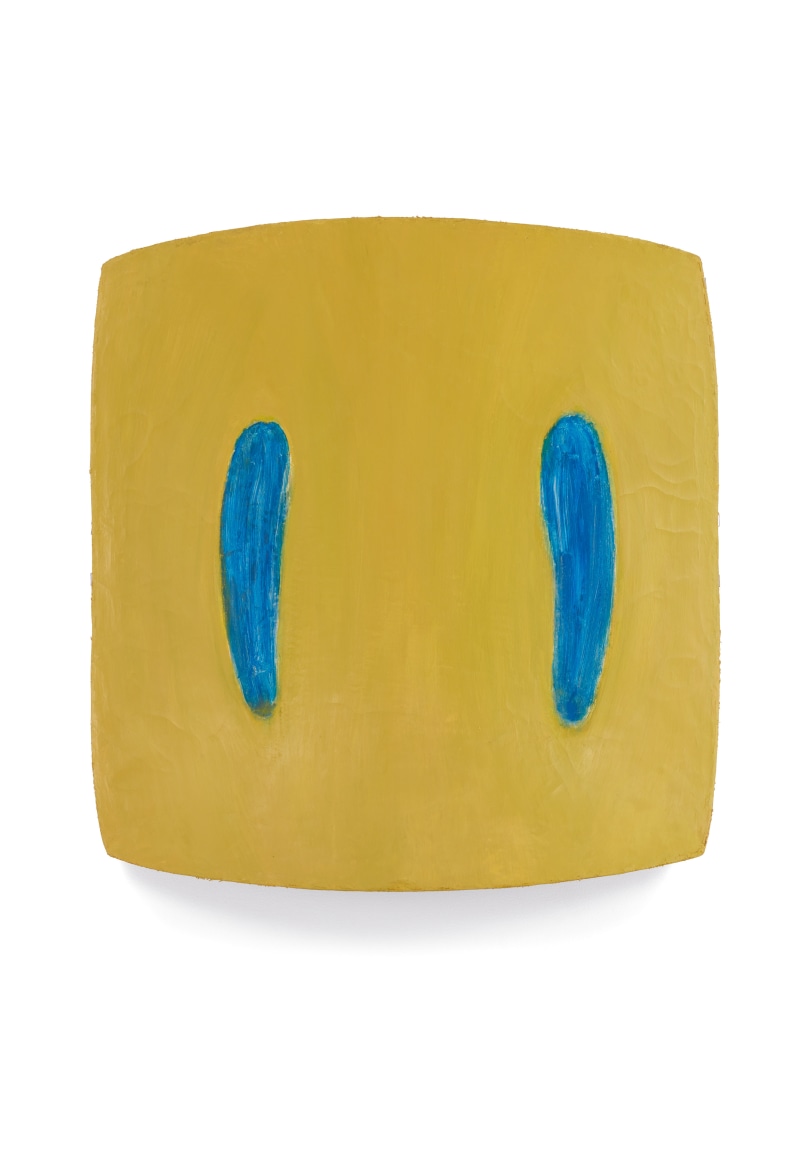 Yellow painting with blue marks