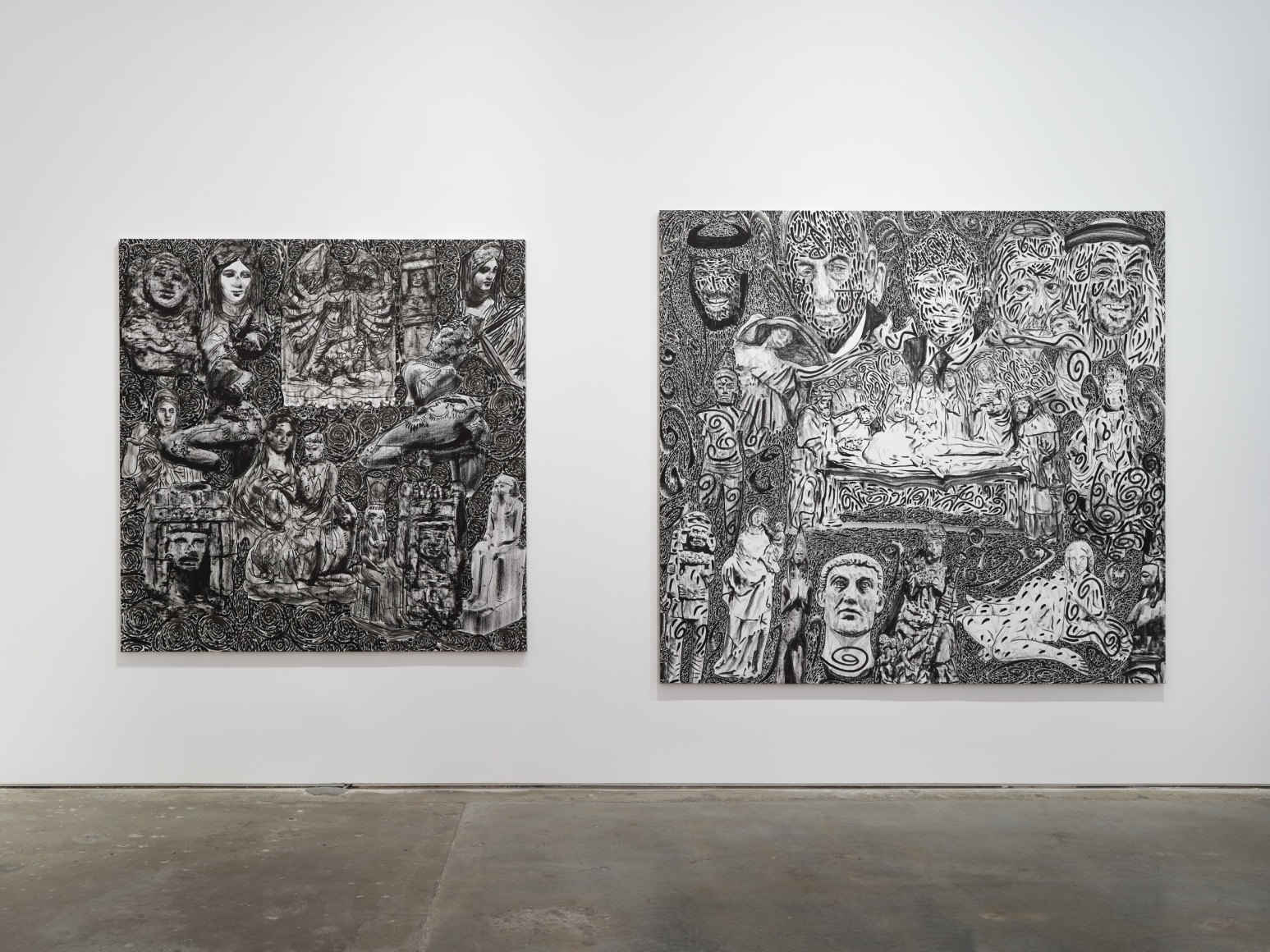 installation view in a gallery of Stefan Bondell paintings