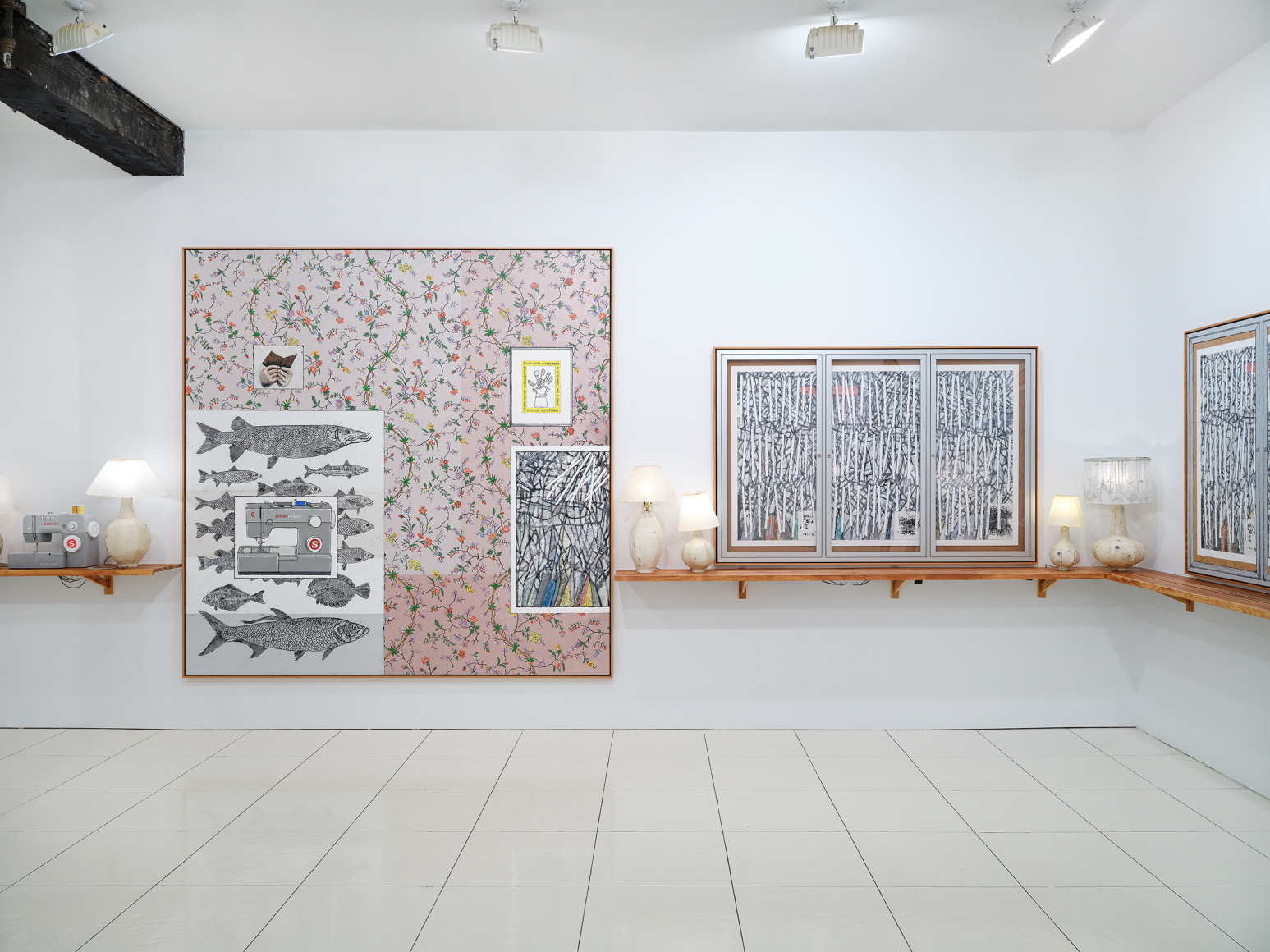 Installation view of Zachary Armstrong: New Work featuring paintings and lamps by Zachary Armstrong
