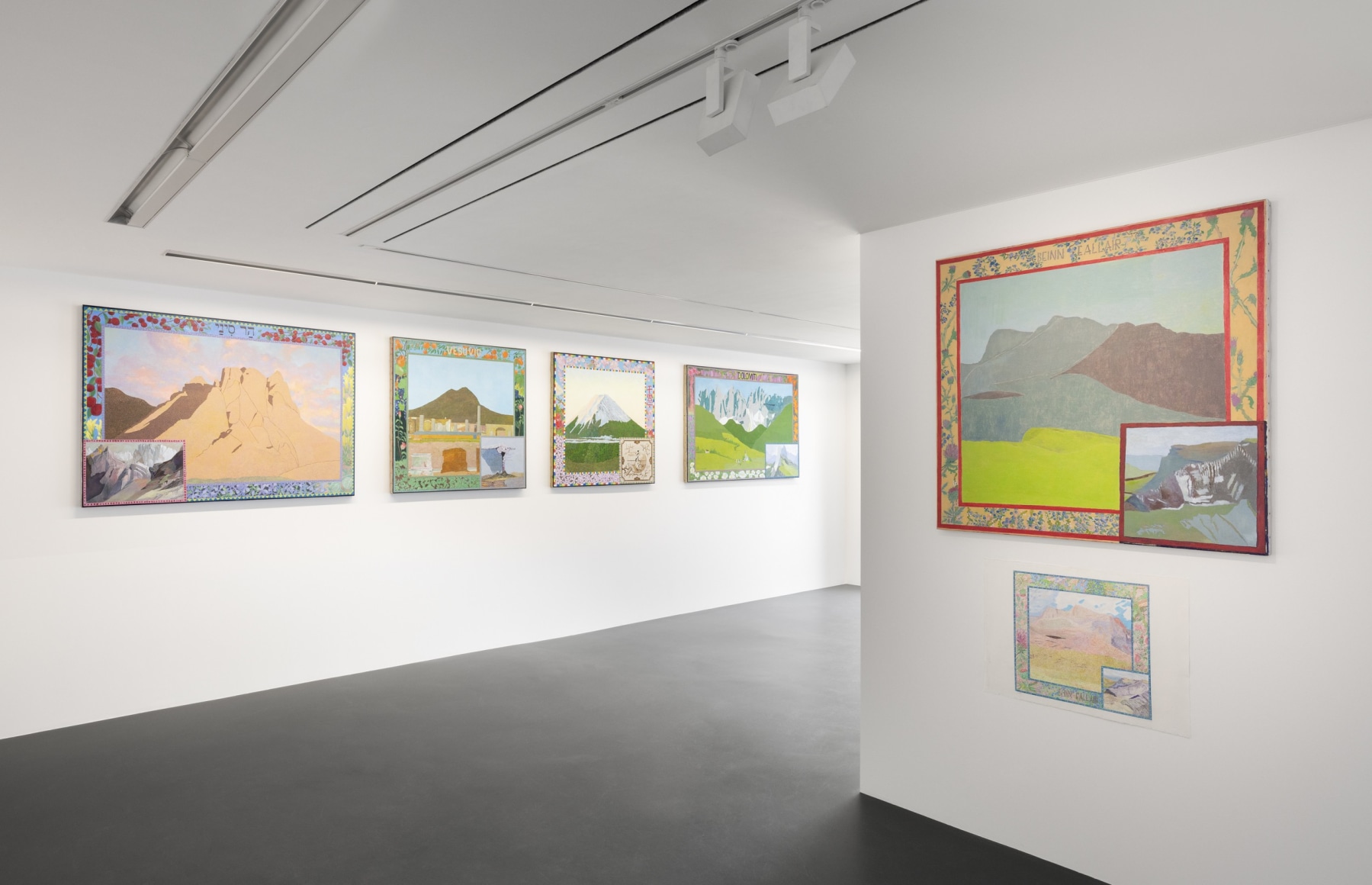 Installation view of Lola Montes and David McDermott: The Great Mountain Paintings 1988 & Landscapes from the Underworld, Vito Schnabel Gallery, St. Moritz, July 27, 2024 – September 15, 2024; Artworks © The artists; Photo by Andrea Rossetti; Courtesy the artists and Vito Schnabel Gallery