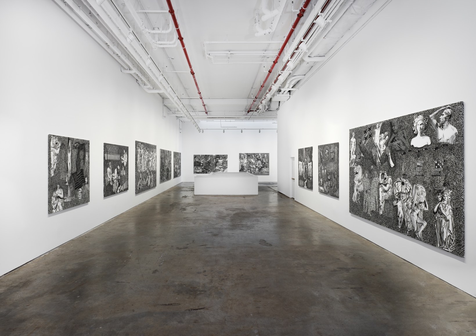 installation view in a gallery of Stefan Bondell paintings