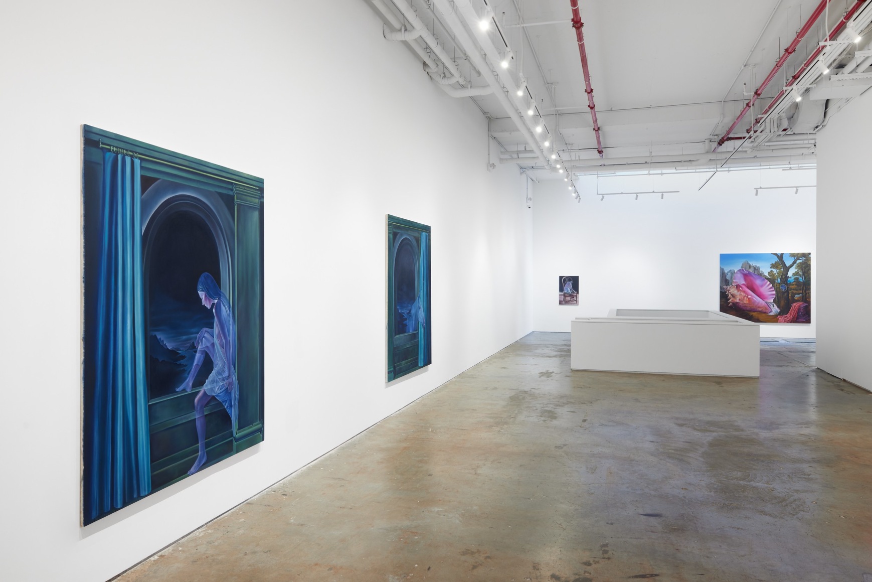 Paintings by Ariana Papademetropoulos on a wall in a gallery