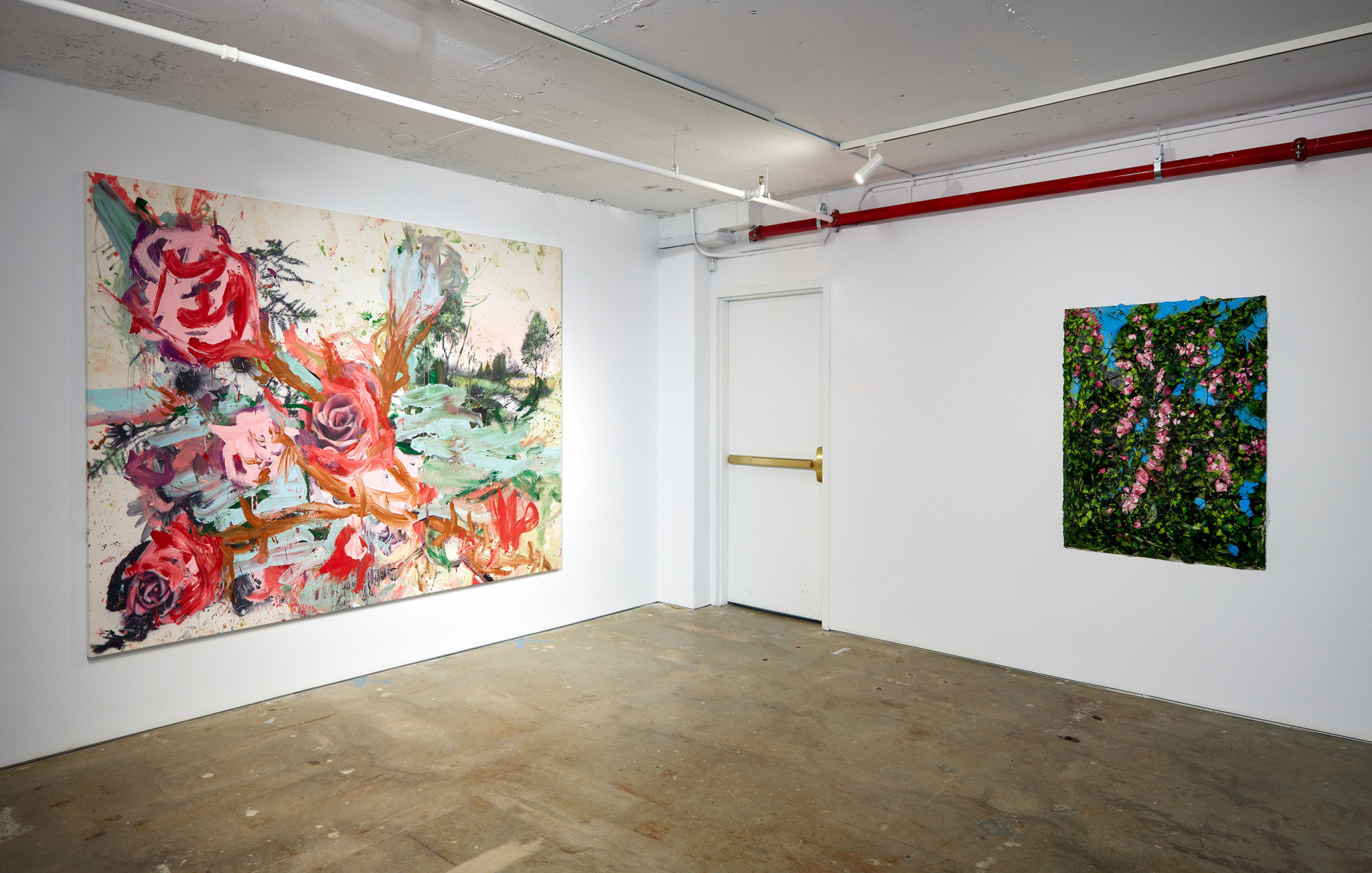 An installation view of Jorge Galindo and Julian Schnabel's exhibition Flower Paintings