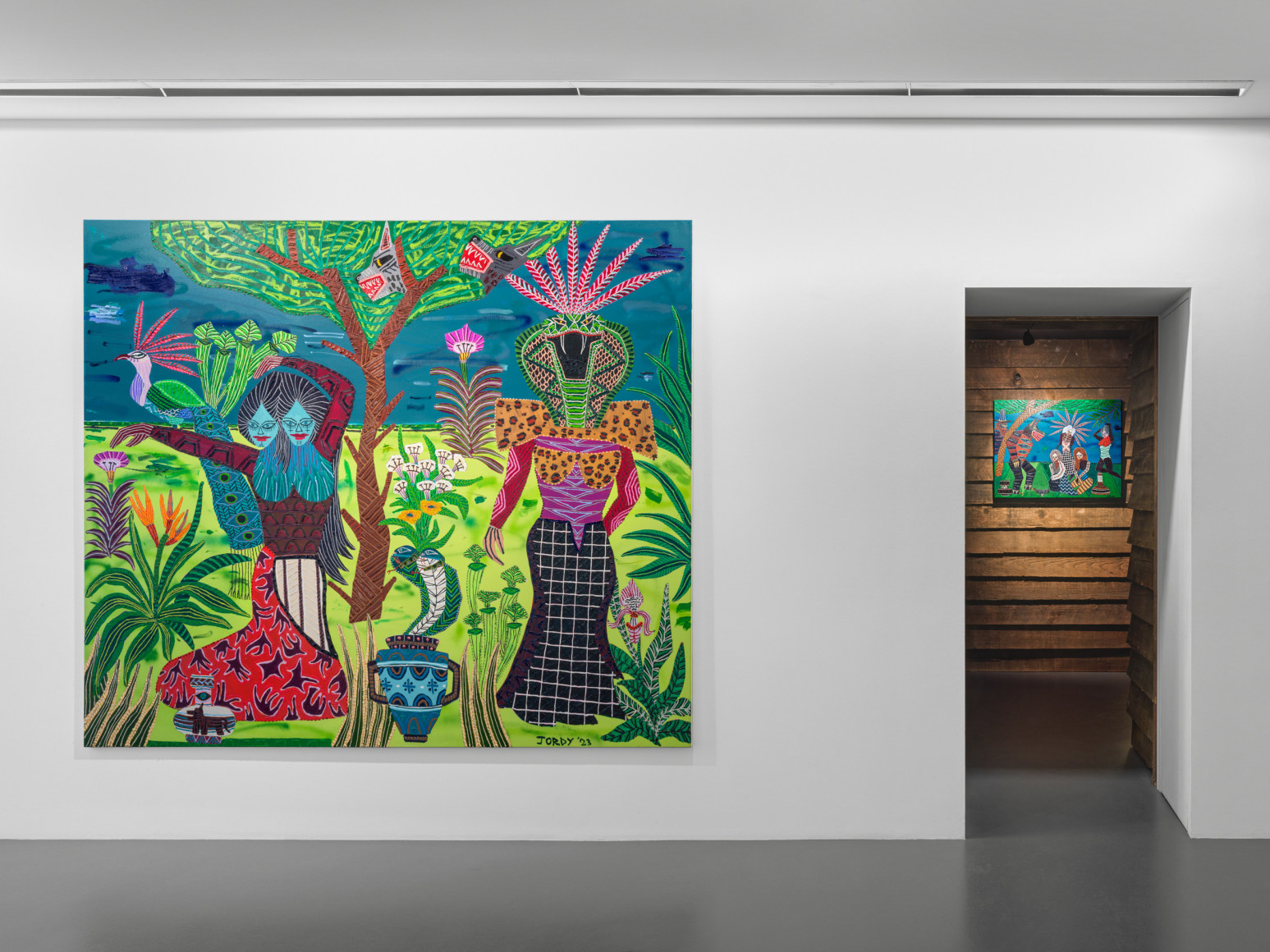 Installation view of Jordy Kerwick: So Many Sheep, So Few Wolves, Vito Schnabel Gallery, St. Moritz, July 18 – September 3, 2023; Artworks © Jordy Kerwick; Photo by Stefan Altenburger; Courtesy the artist and Vito Schnabel Gallery