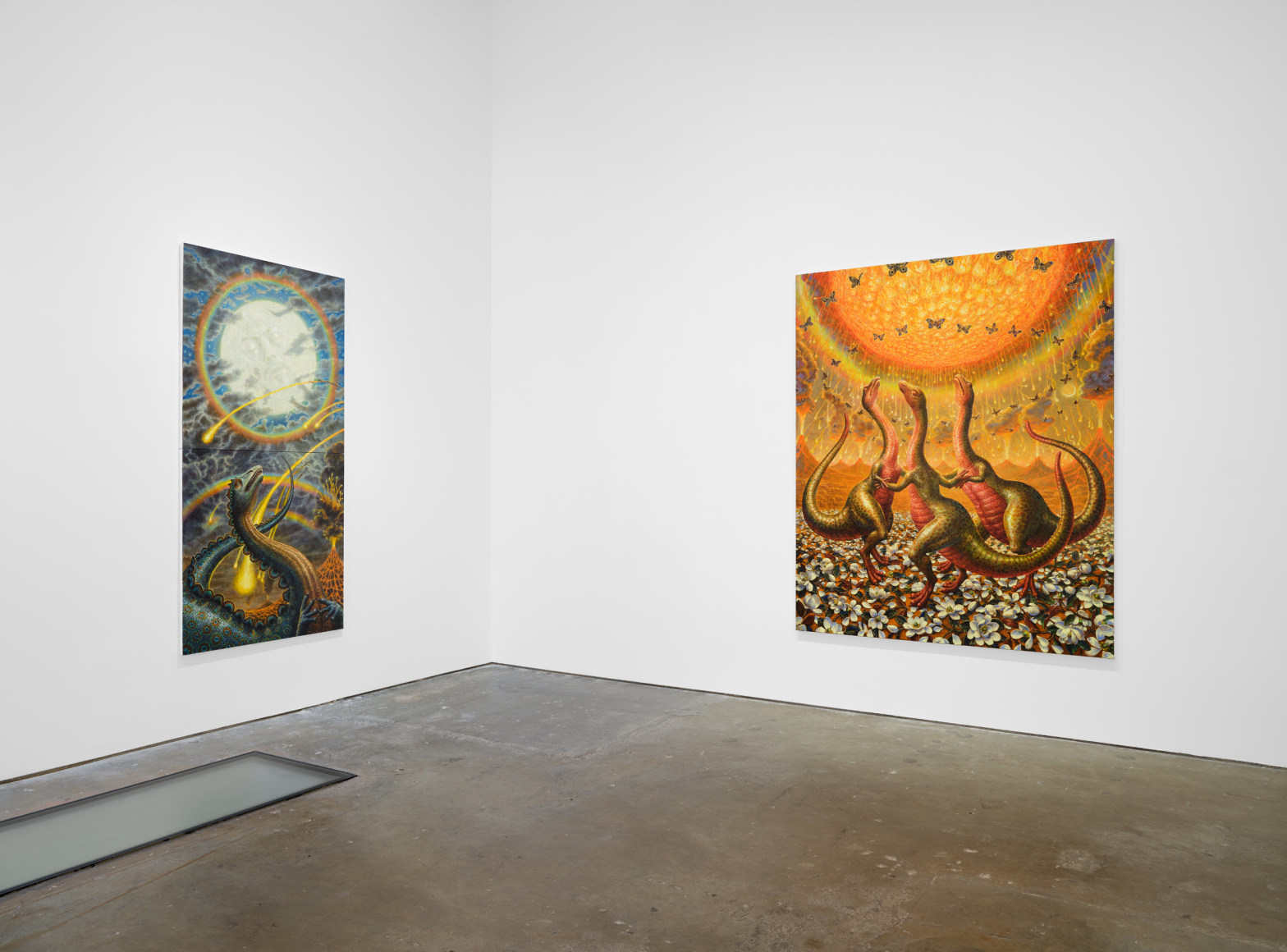 Installation view, Thomas Woodruff: The Dinosaur Variations , Vito Schnabel Gallery, New York, NY, 2024; Artworks &copy; Thomas Woodruff; Photo by Argenis Apolinario; Courtesy the artist and Vito Schnabel Gallery