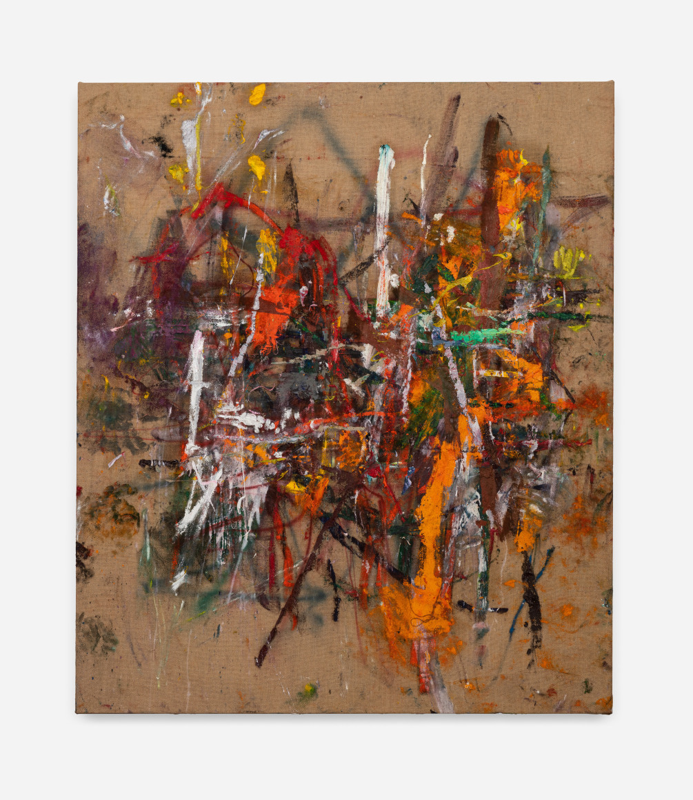 An abstract painting on jute by Spencer Lewis