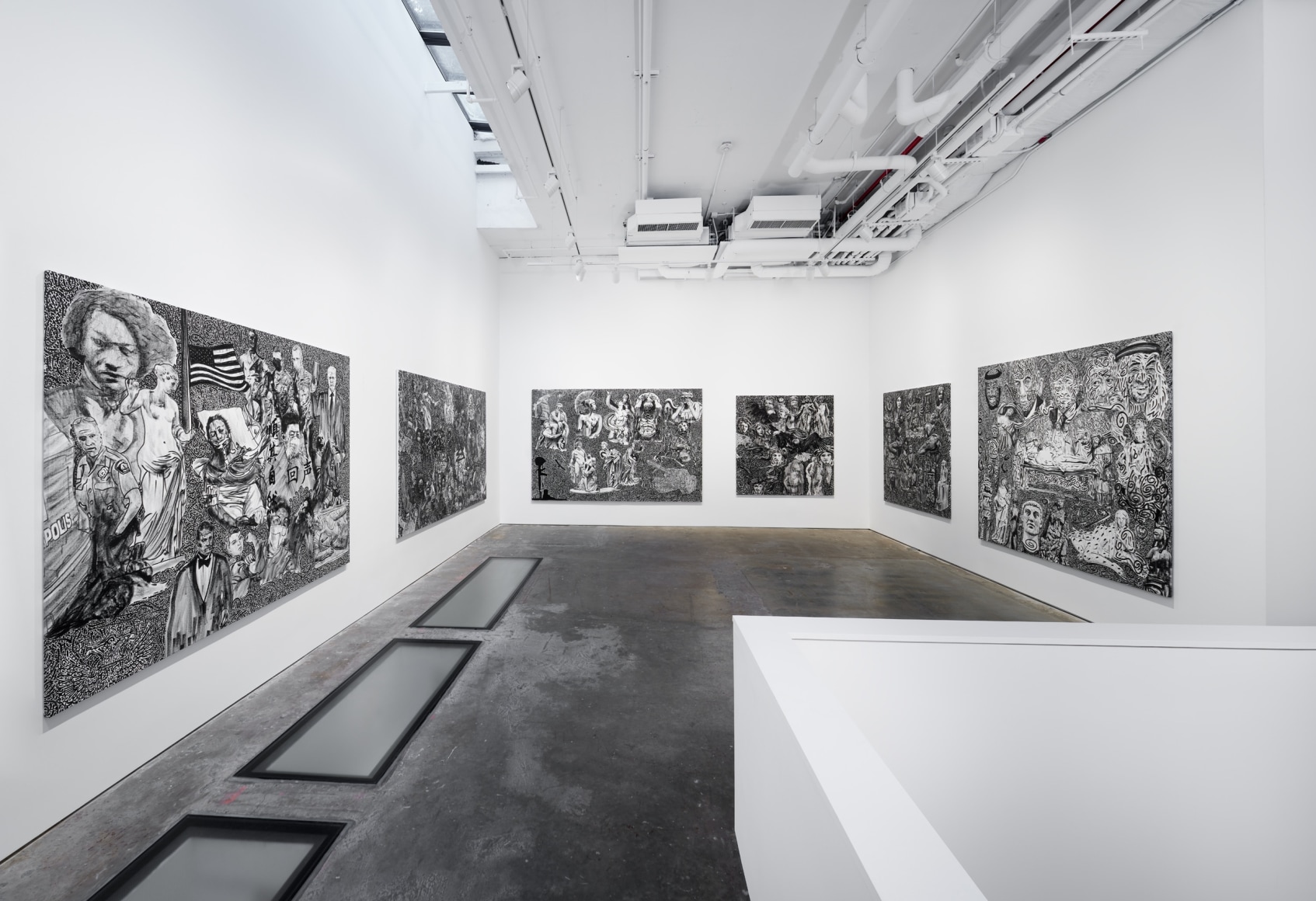 installation view in a gallery of Stefan Bondell paintings