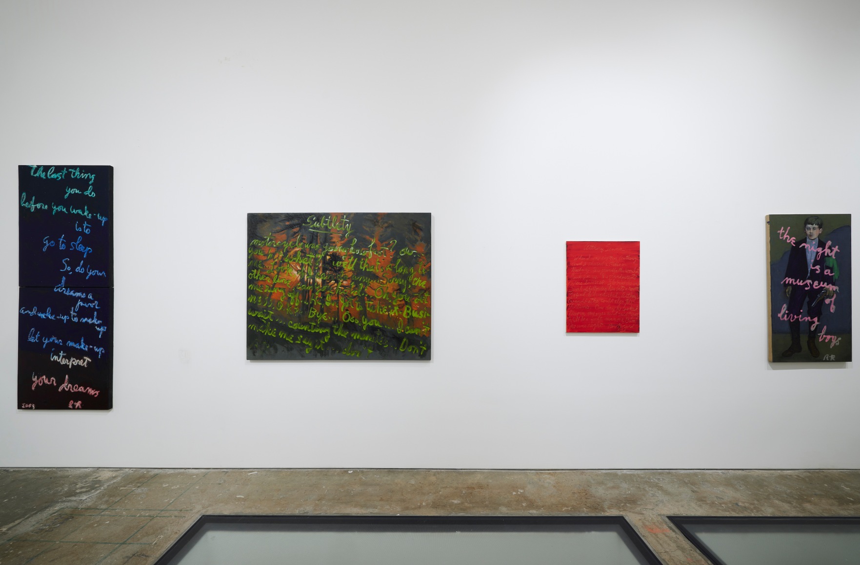 Installation view, Rene Ricard:&nbsp;Growing Up in America, Vito Schnabel&nbsp;Gallery, New York, NY, 2021; Artworks &copy; Estate of Rene Ricard; Photo by Argenis Apolinario; Courtesy the estate of Rene Ricard and Vito Schnabel Gallery