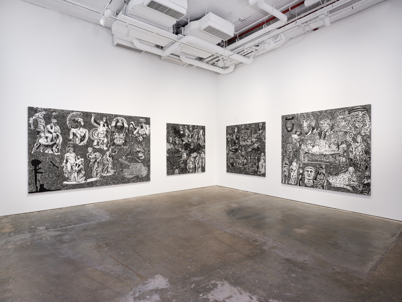 installation view in a gallery of Stefan Bondell paintings