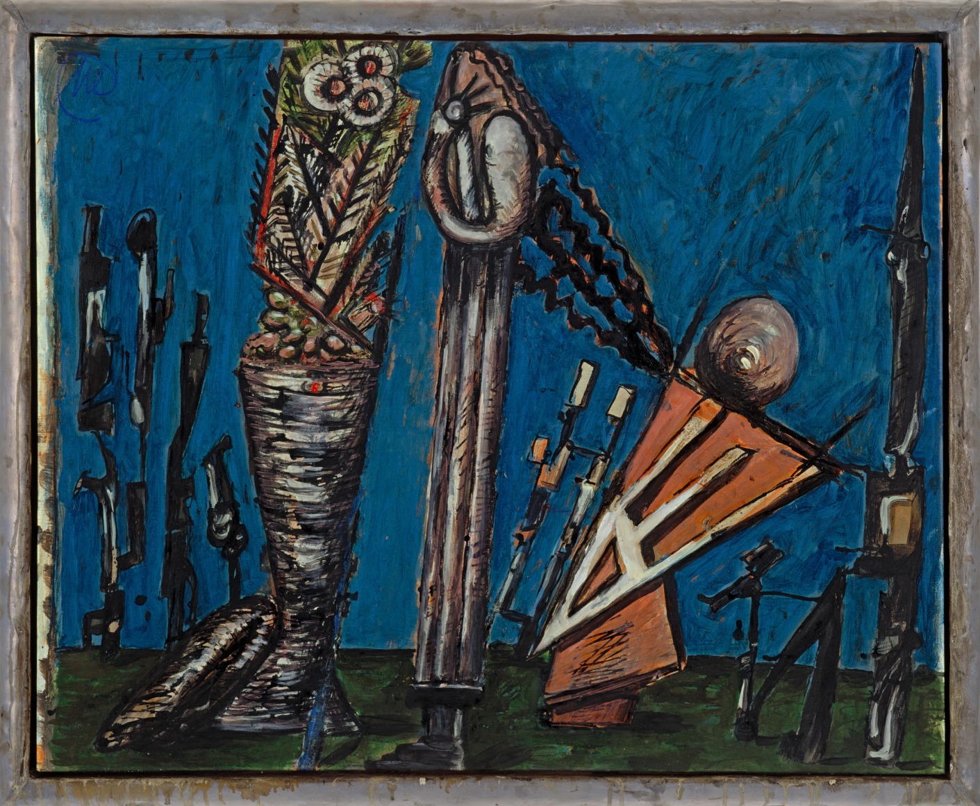 blue and orange girl in garden