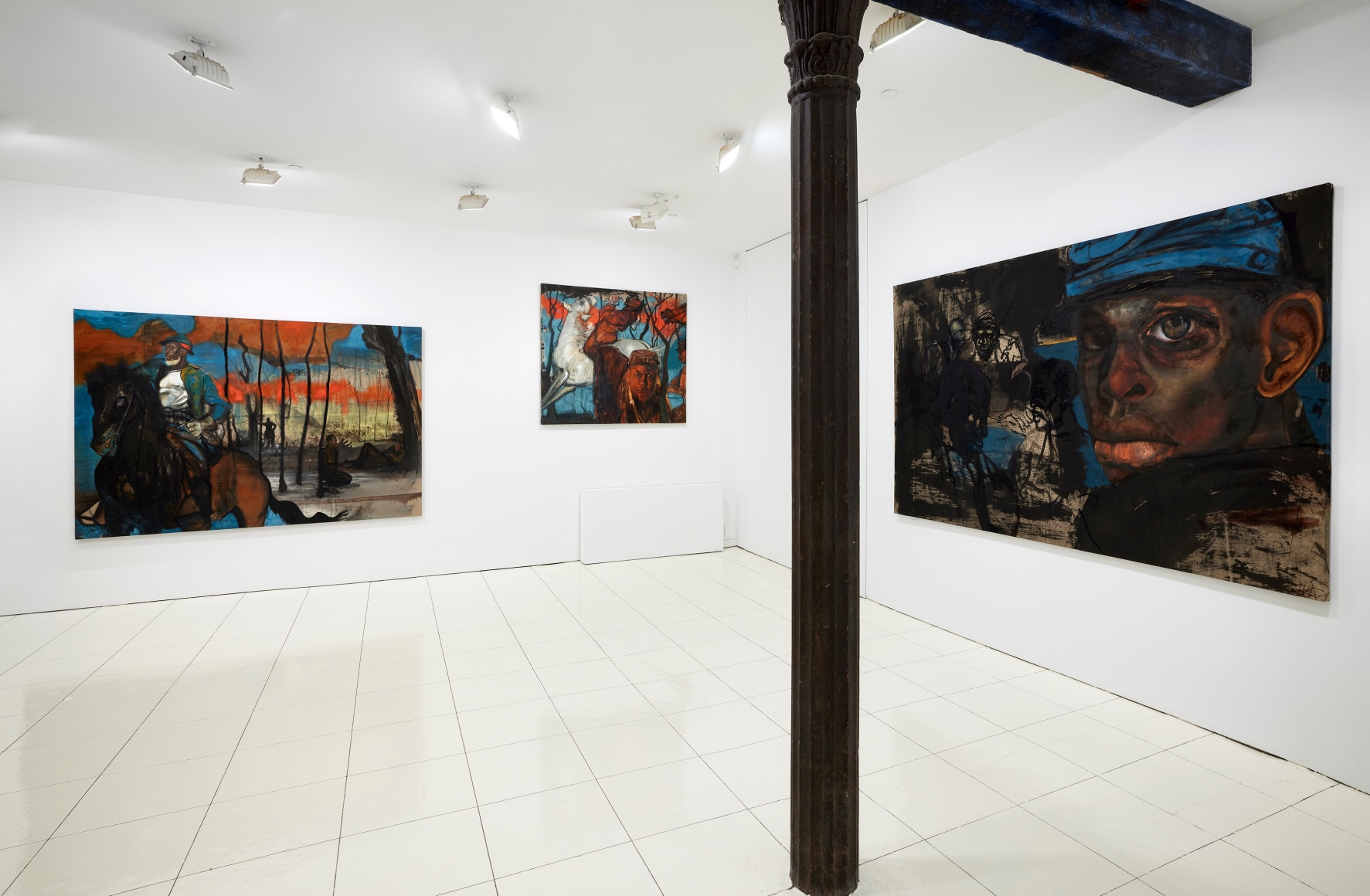 Installation view, Chaz Guest: Memories of Warriors, Vito Schnabel Gallery, New York, NY, 2022; Artworks © Chaz Guest; Photo by Argenis Apolinario; Courtesy the artist and Vito Schnabel Gallery