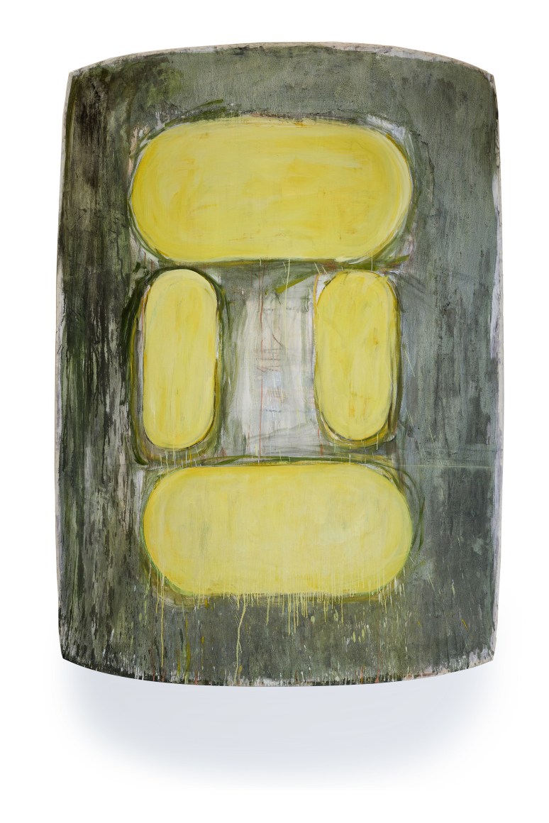 Large Grey Painting with yellow accents