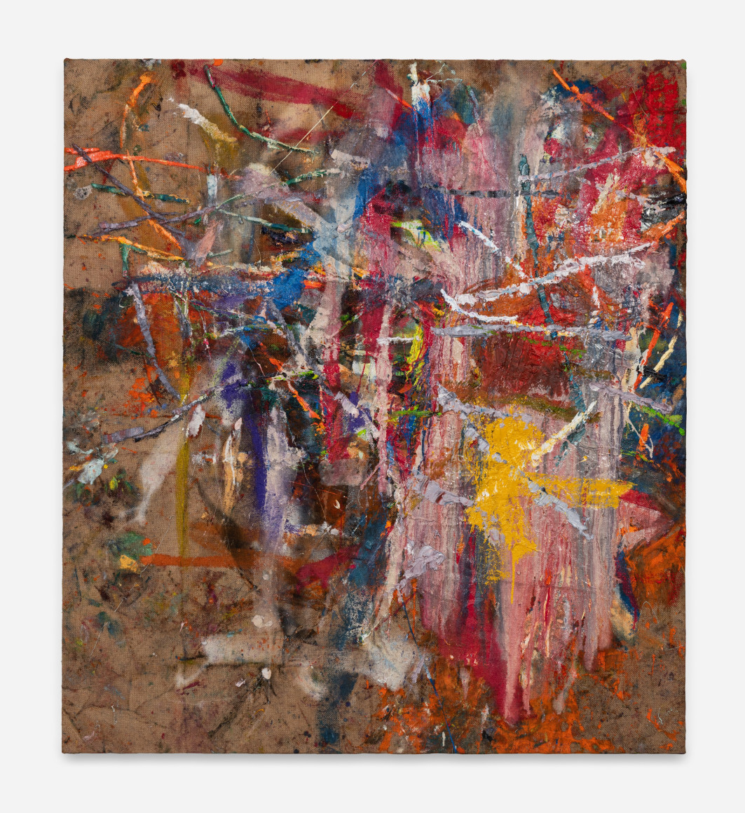 An abstract painting on jute by Spencer Lewis