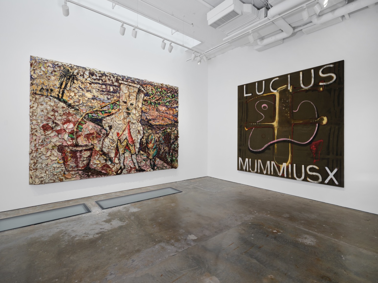 Installation view, Julian Schnabel: Paintings from 1978-1987, gallery interior